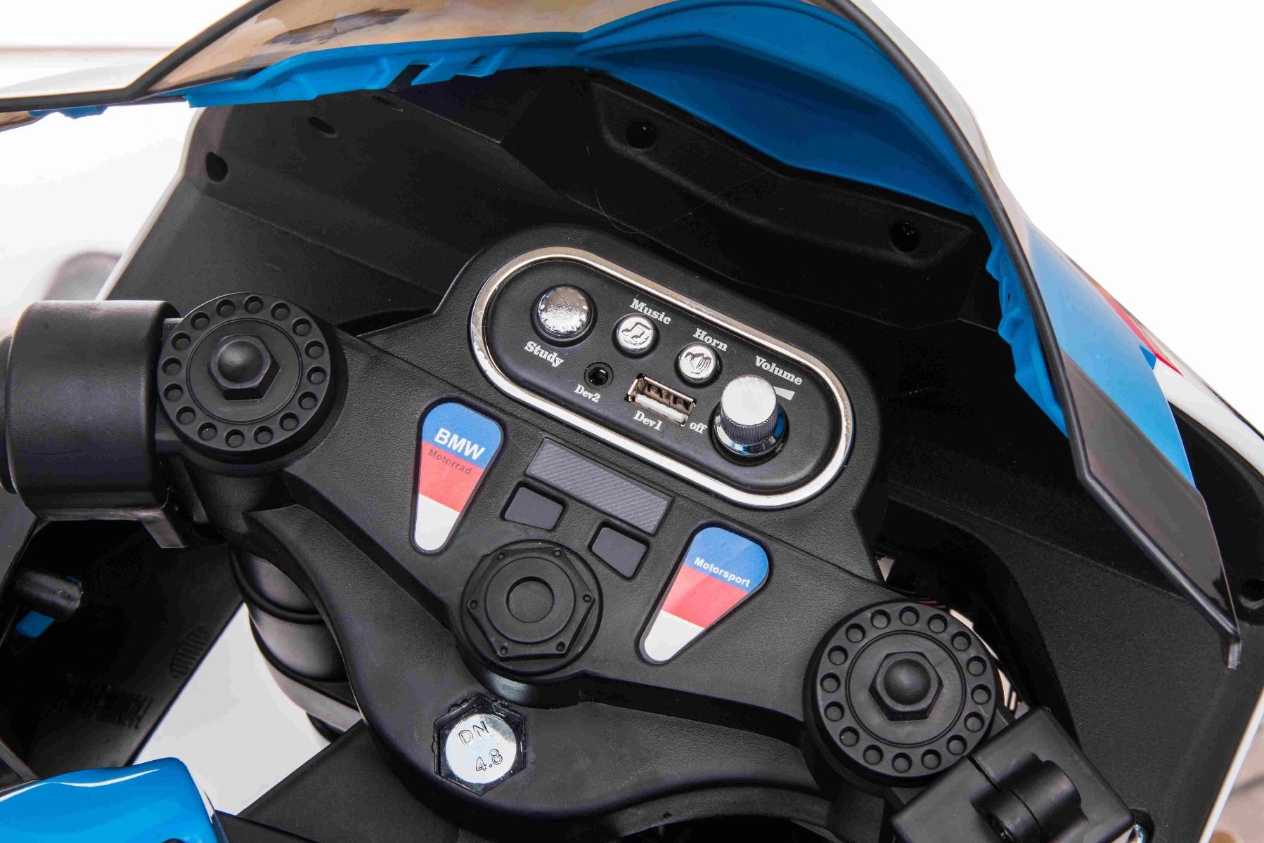 Moto électrique enfants 12V BMW HP4 RACE bleue, moteurs 2x35 W