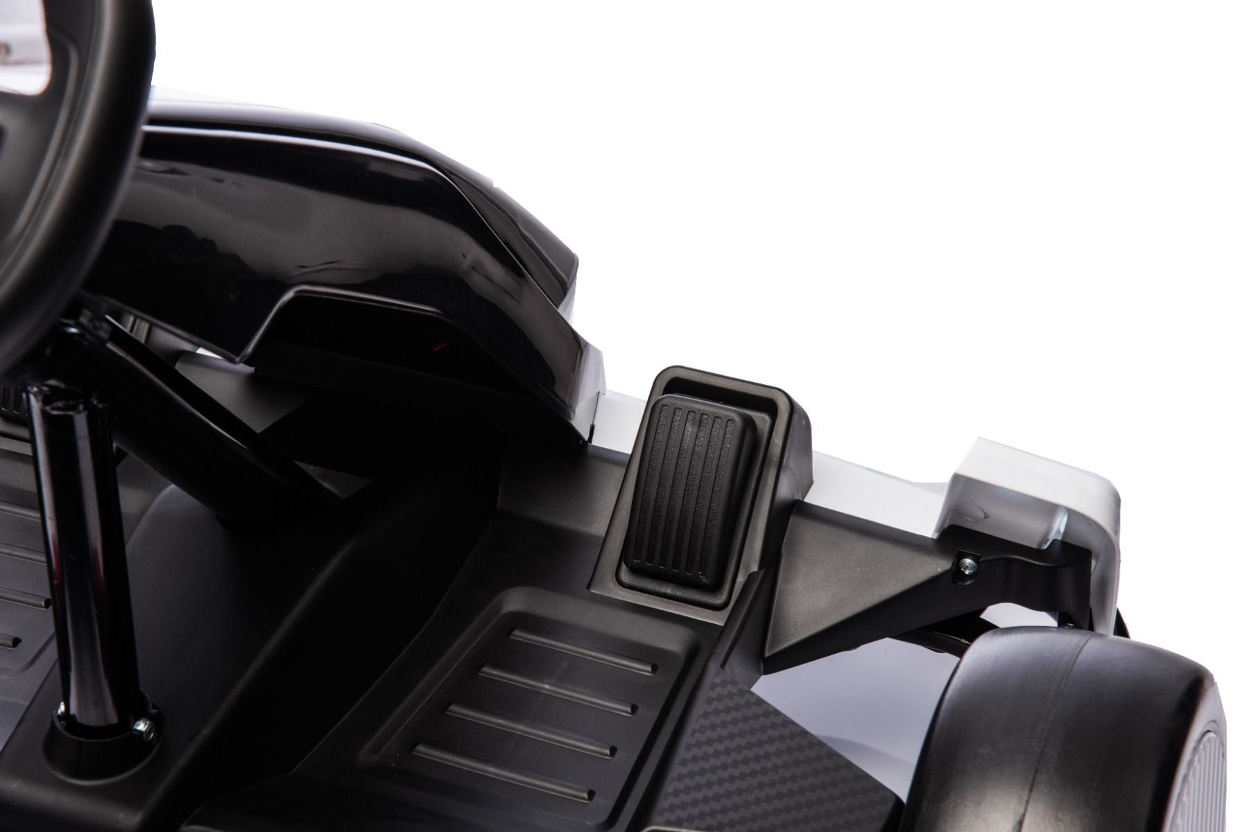 Kart Drift sous licence AUDI 24V, blanc, lumières LED, moteur 2 x 150W, mode Drift avec une vitesse de 12 Km/h, batterie 24V, construction en acier solide, siège réglable, lecteur MP3