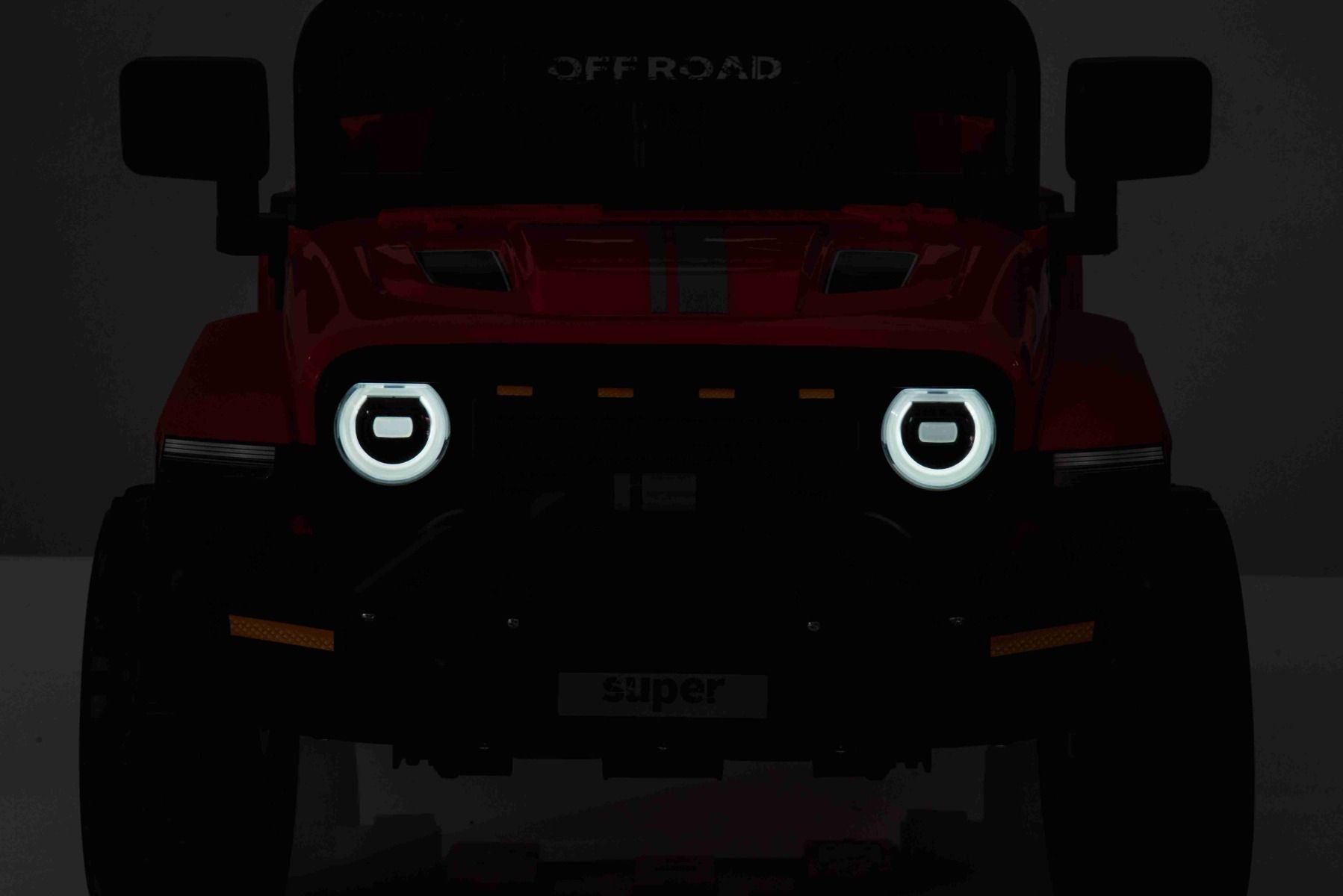 Voiture électrique pour enfants OFFROAD NEW avec traction arrière, rouge, batterie lithium, châssis haut, siège large, suspension arrière, télécommande 2,4 GHz, lumières LED