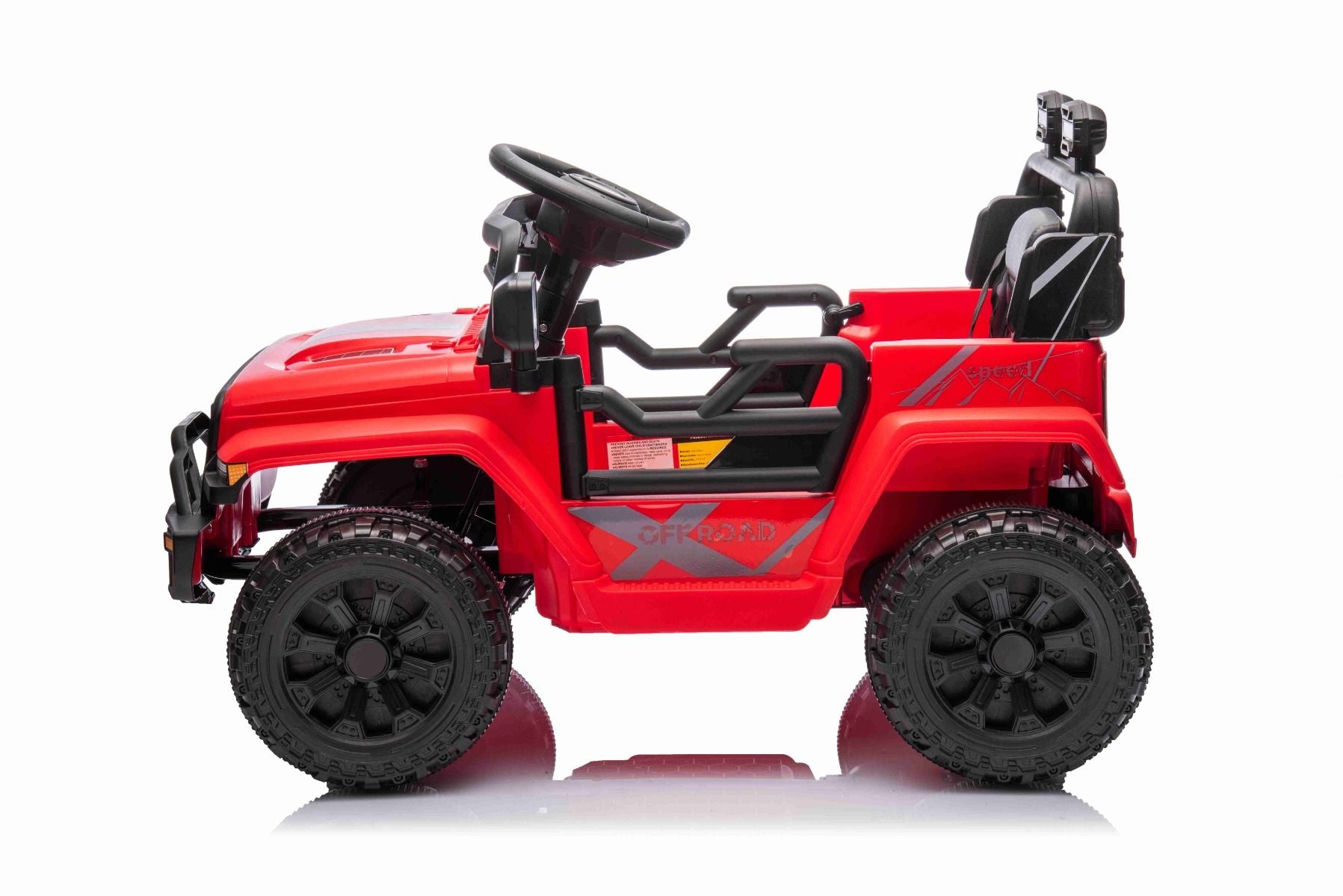 Voiture électrique pour enfants OFFROAD NEW avec traction arrière, rouge, batterie lithium, châssis haut, siège large, suspension arrière, télécommande 2,4 GHz, lumières LED