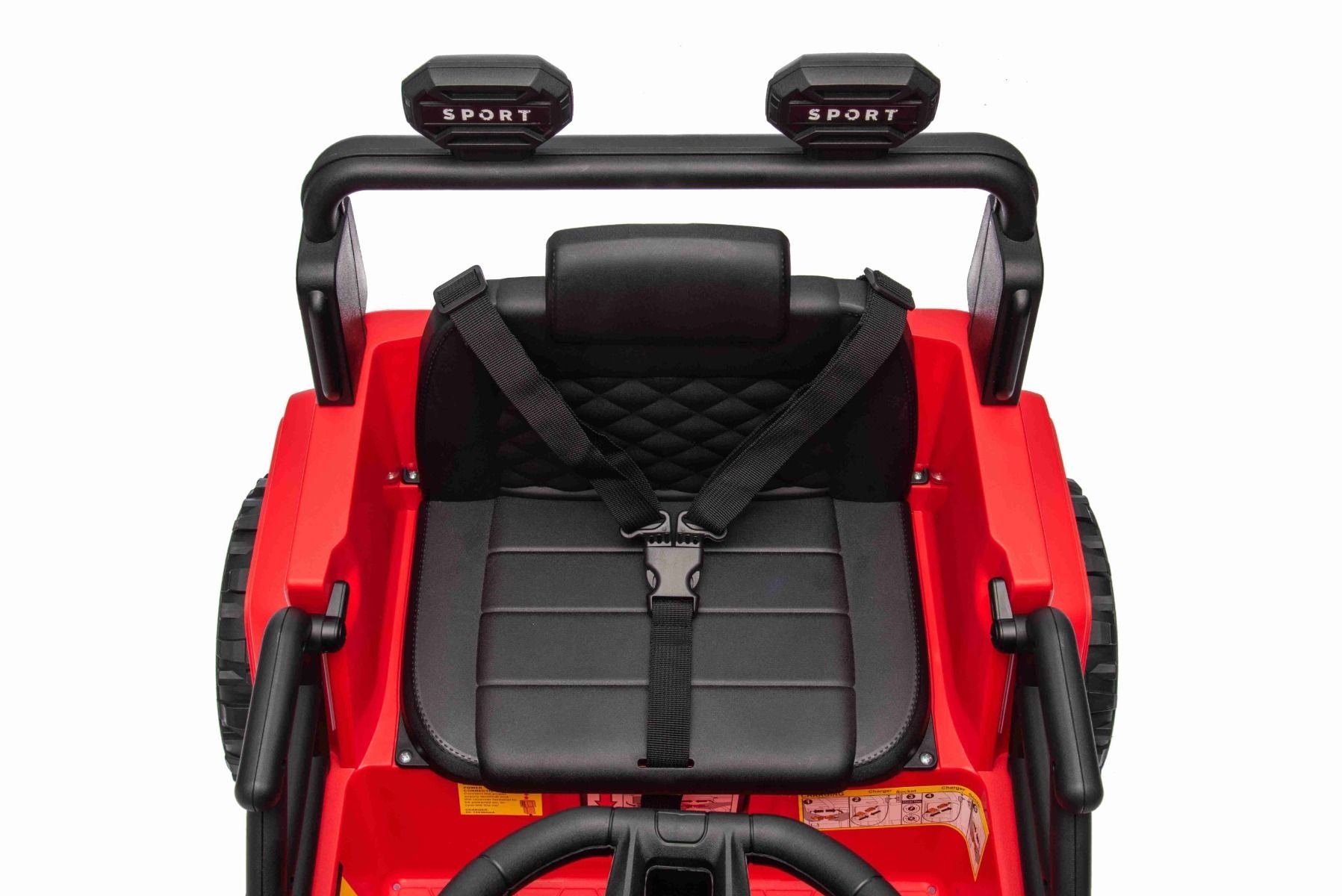 Voiture électrique pour enfants OFFROAD NEW avec traction arrière, rouge, batterie lithium, châssis haut, siège large, suspension arrière, télécommande 2,4 GHz, lumières LED