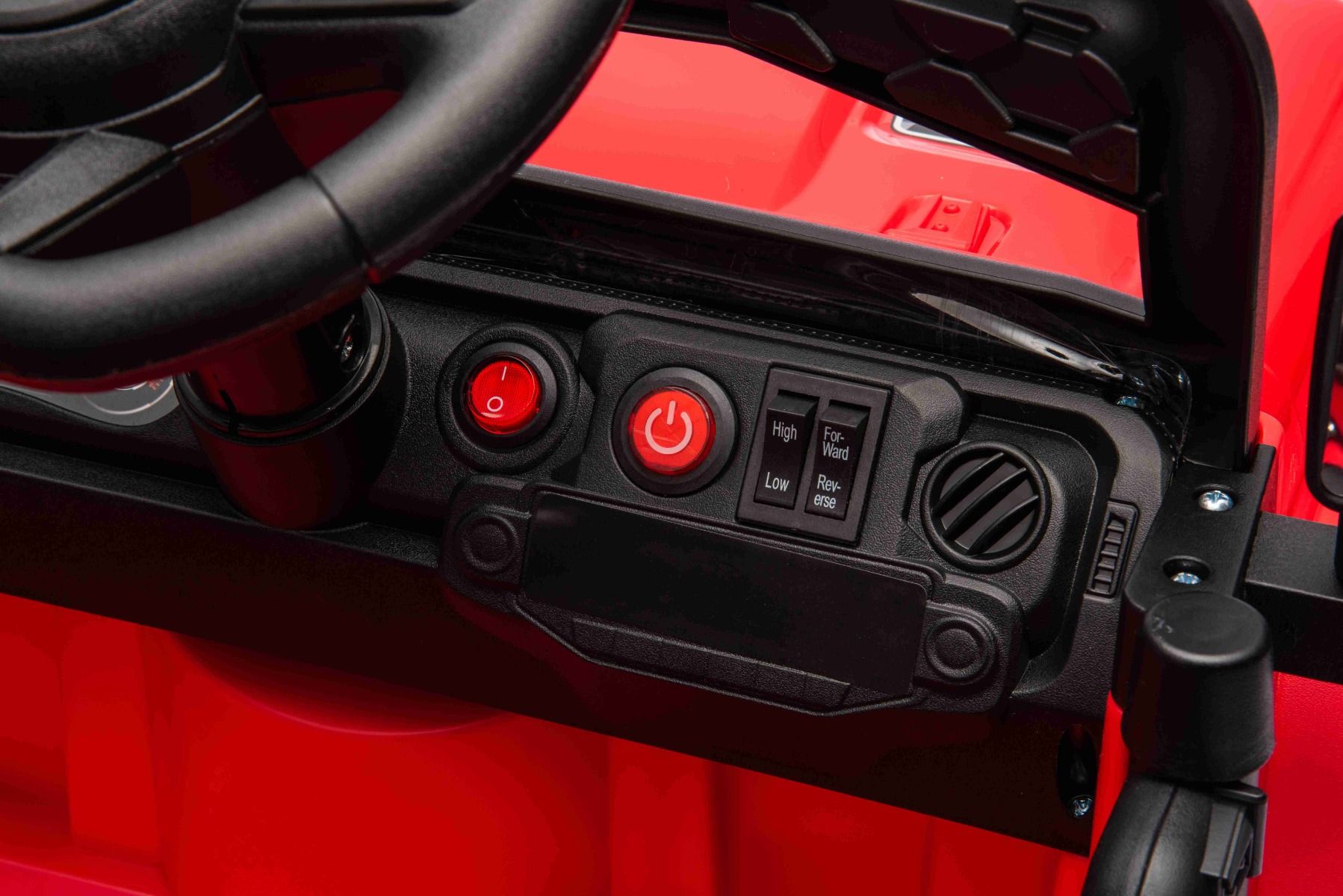 Voiture électrique pour enfants OFFROAD NEW avec traction arrière, rouge, batterie lithium, châssis haut, siège large, suspension arrière, télécommande 2,4 GHz, lumières LED