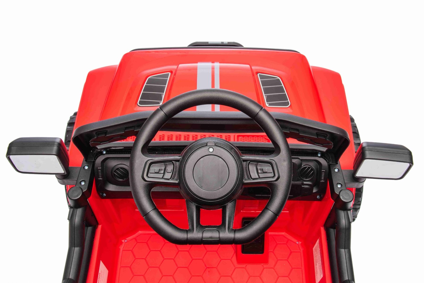 Voiture électrique pour enfants OFFROAD NEW avec traction arrière, rouge, batterie lithium, châssis haut, siège large, suspension arrière, télécommande 2,4 GHz, lumières LED