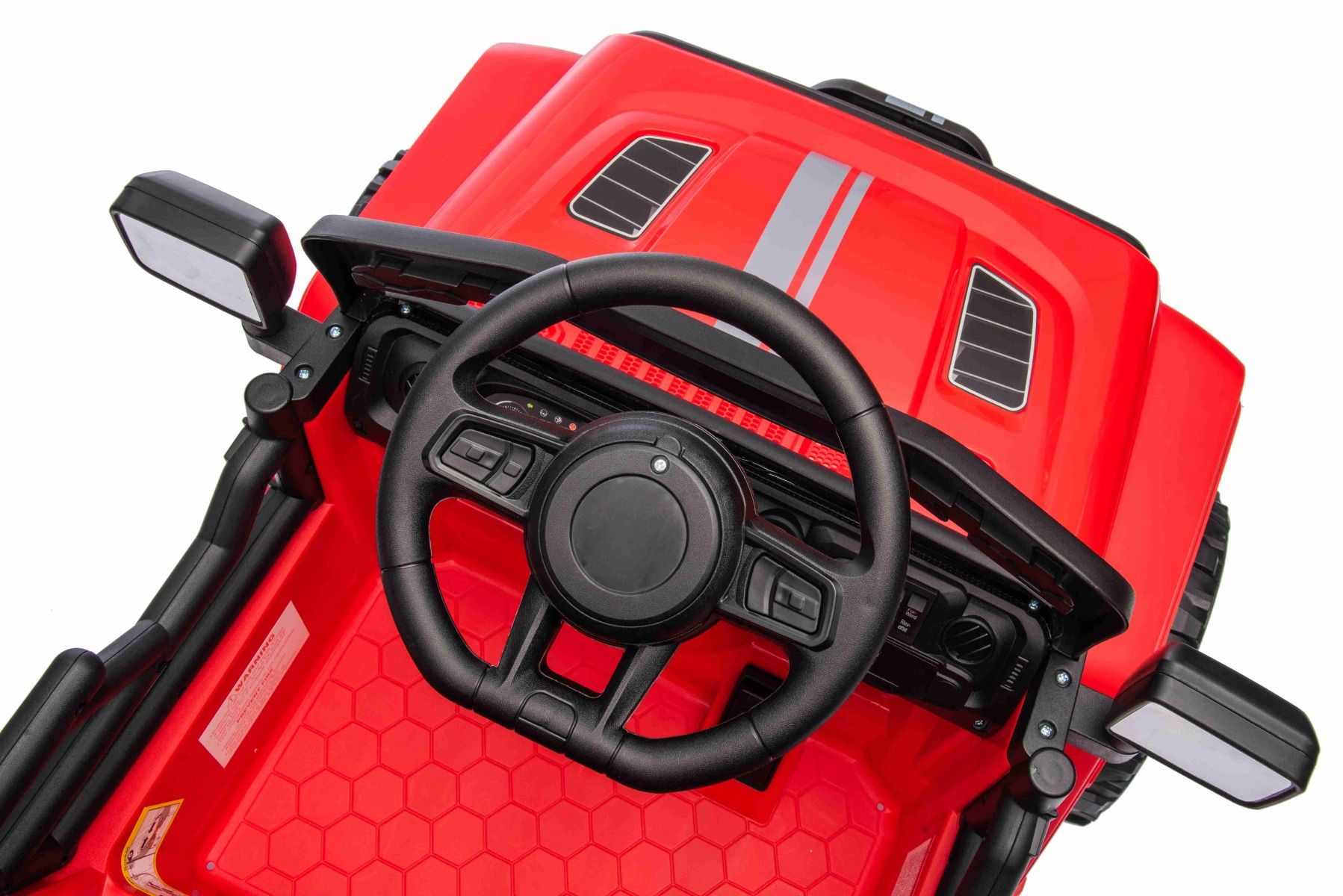 Voiture électrique pour enfants OFFROAD NEW avec traction arrière, rouge, batterie lithium, châssis haut, siège large, suspension arrière, télécommande 2,4 GHz, lumières LED