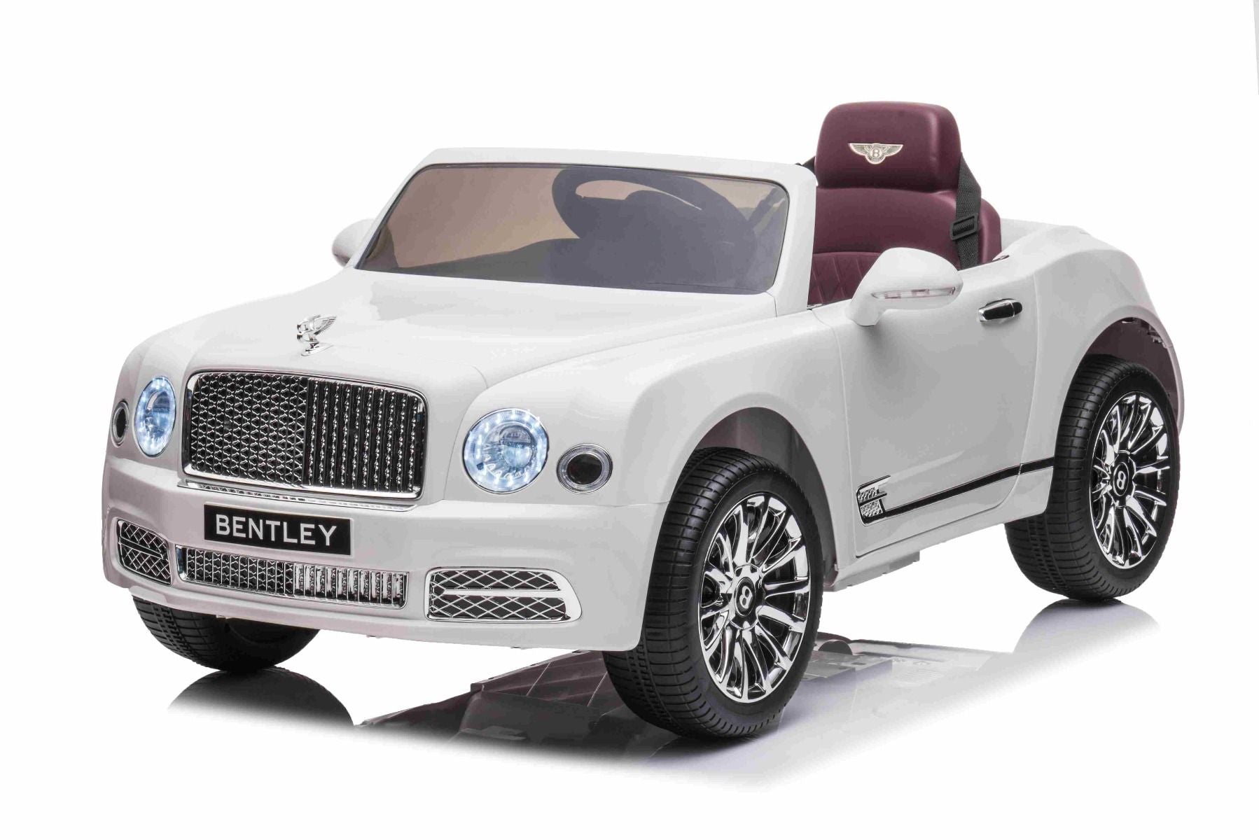 Voiture électrique enfants 12V Bentley Mulsanne, blanche, avec télécommande 2,4 GHz, moteur 2 X 35W, licence ORIGINALE