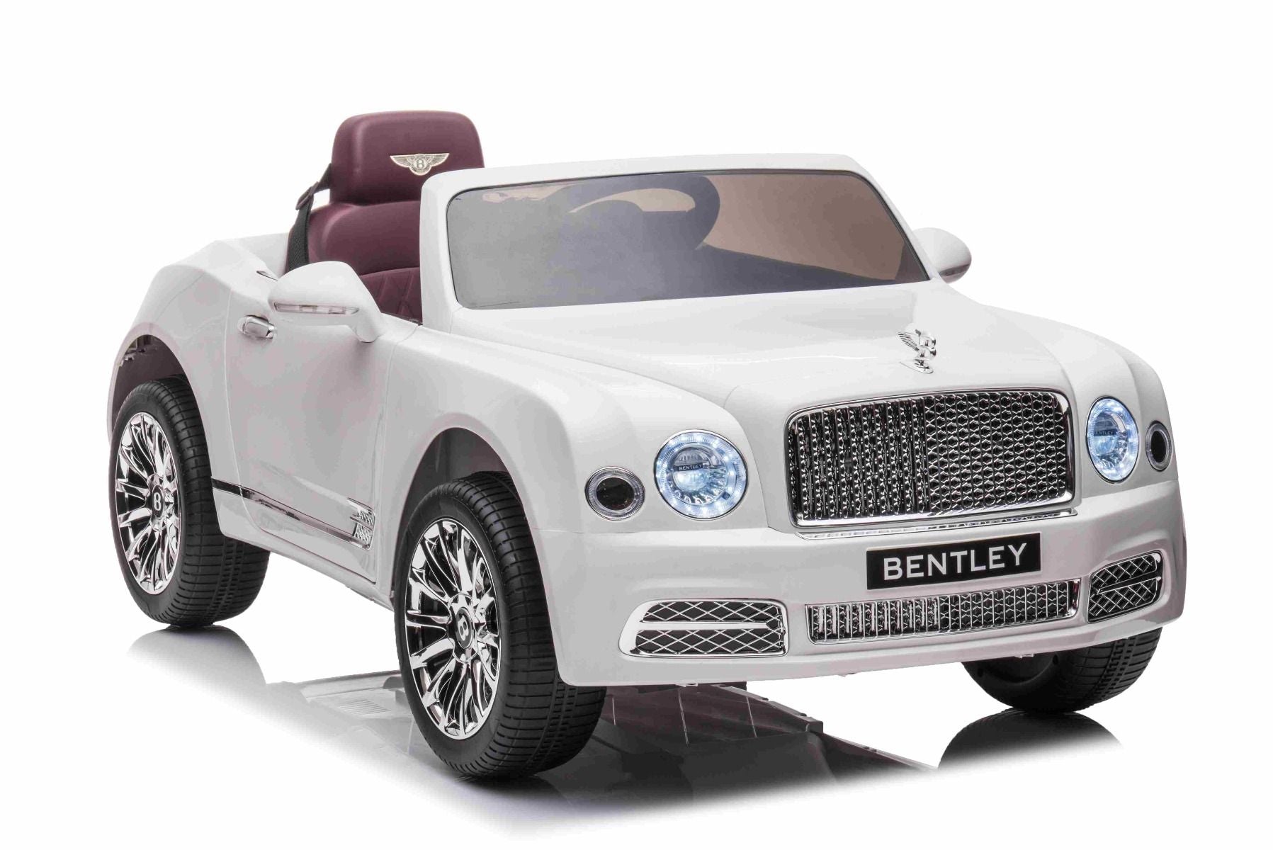 Voiture électrique enfants 12V Bentley Mulsanne, blanche, avec télécommande 2,4 GHz, moteur 2 X 35W, licence ORIGINALE