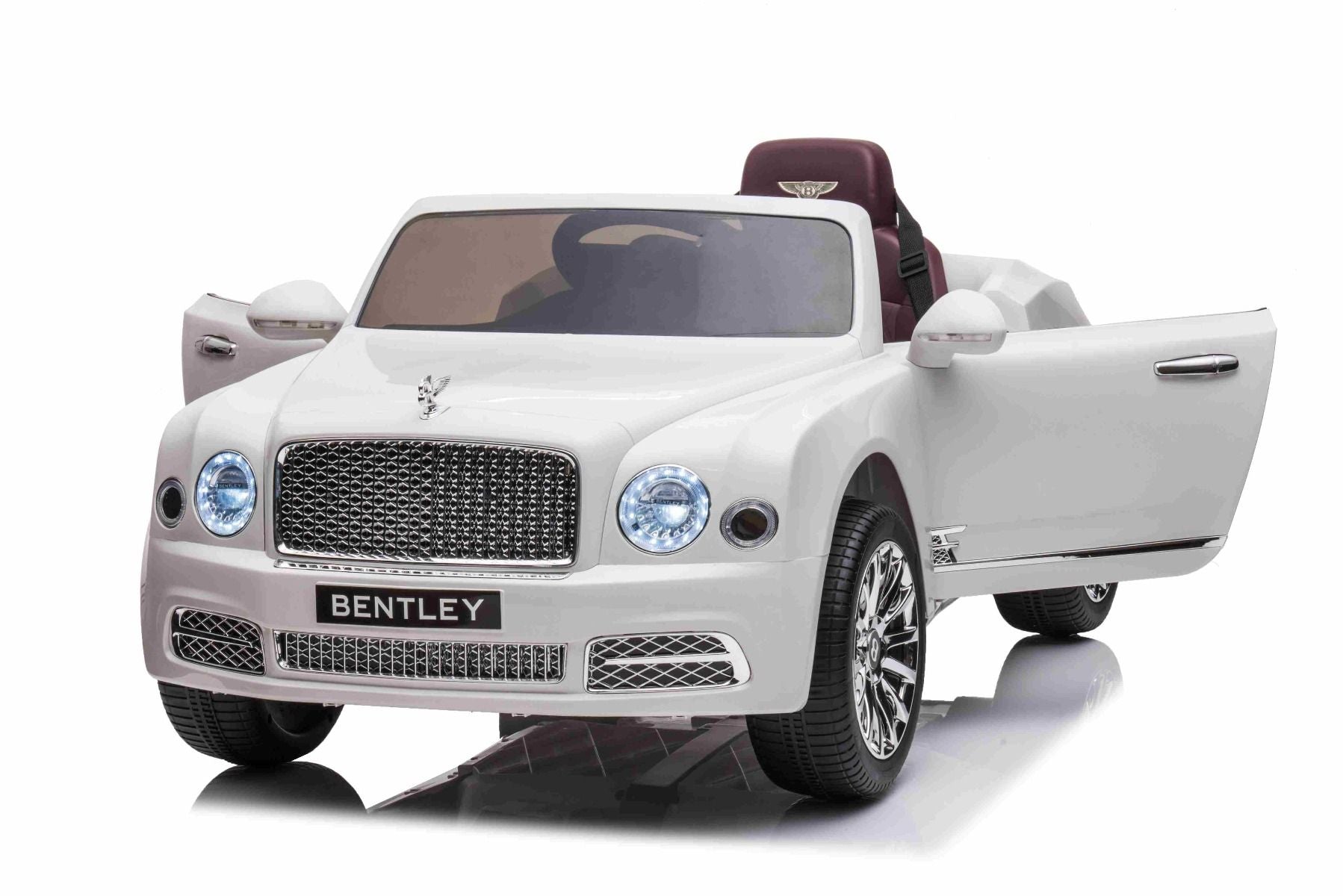 Voiture électrique enfants 12V Bentley Mulsanne, blanche, avec télécommande 2,4 GHz, moteur 2 X 35W, licence ORIGINALE