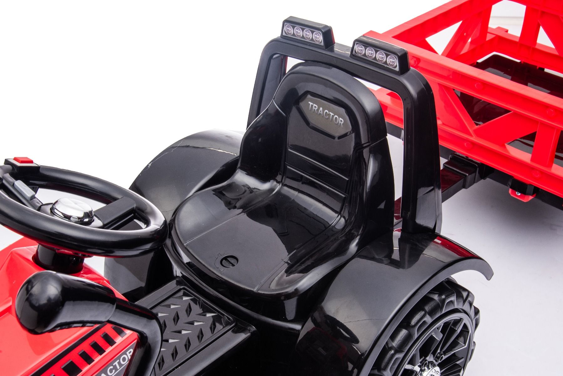 Tracteur électrique enfants avec poche et remorque 6V FARMER, rouge, moteur 20W