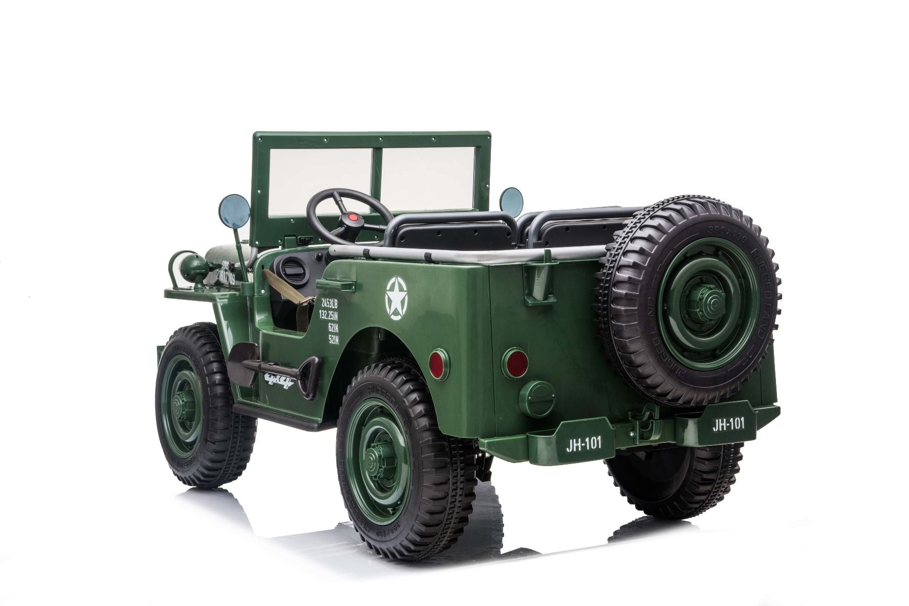 Voiture électrique enfant USA ARMY 4X4, Verte Trois places, Lecteur MP3 avec entrée USB / SD, Suspension intégrale, Éclairage LED, Pare-brise rabattable, Batterie 12V14AH, Roues EVA, Sièges en similicuir, Télécommande 2,4 GHz, 4 x 4 lecteur