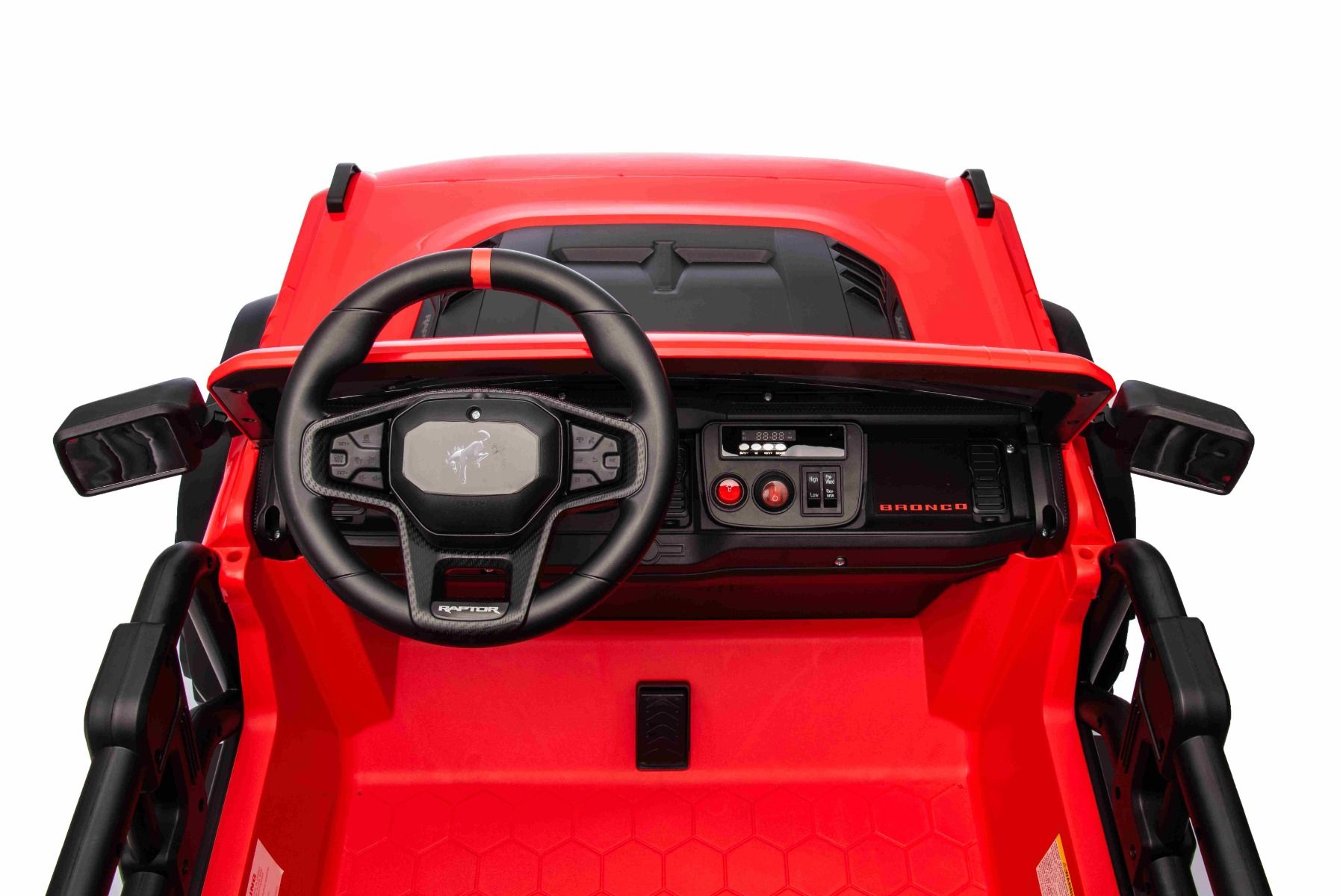 Voiture électrique pour enfants Ford Bronco XL avec propulsion arrière, sous licence (deux places), rose, batterie au lithium, suspension haute, deux sièges, essieu arrière suspendu, télécommande 2,4 GHz, lecteur MP3 avec entrée USB, lumières LED