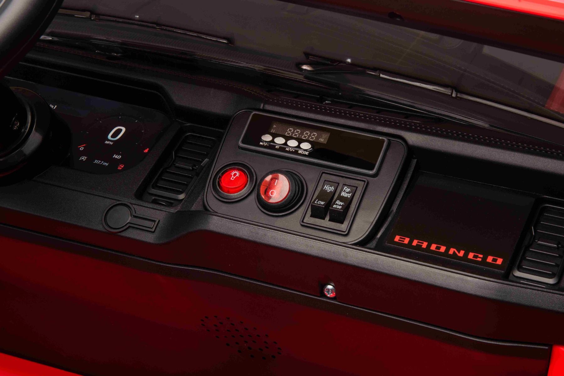 Voiture électrique pour enfants Ford Bronco XL avec propulsion arrière, sous licence (deux places), rose, batterie au lithium, suspension haute, deux sièges, essieu arrière suspendu, télécommande 2,4 GHz, lecteur MP3 avec entrée USB, lumières LED