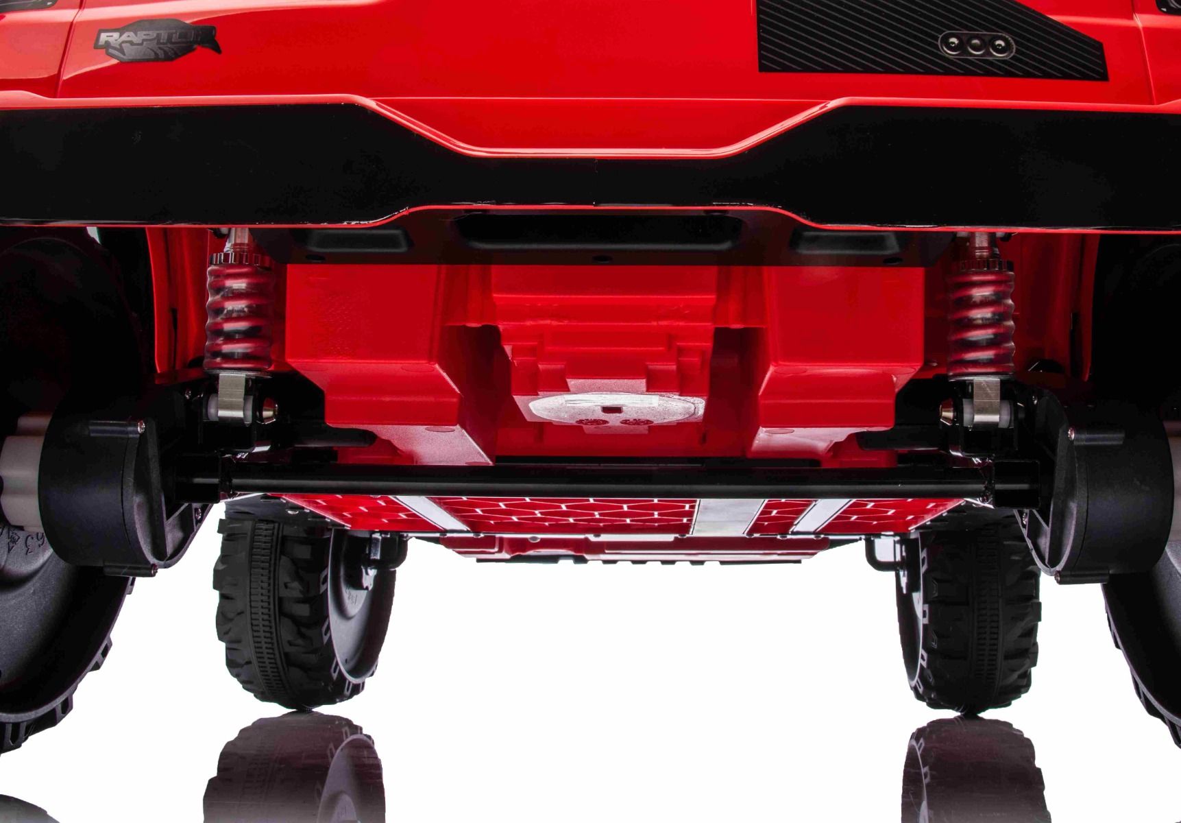 Voiture électrique pour enfants Ford Bronco XL avec propulsion arrière, sous licence (deux places), rouge, batterie au lithium, suspension haute, deux sièges, essieu arrière suspendu, télécommande 2,4 GHz, lecteur MP3 avec entrée USB, lumières LED