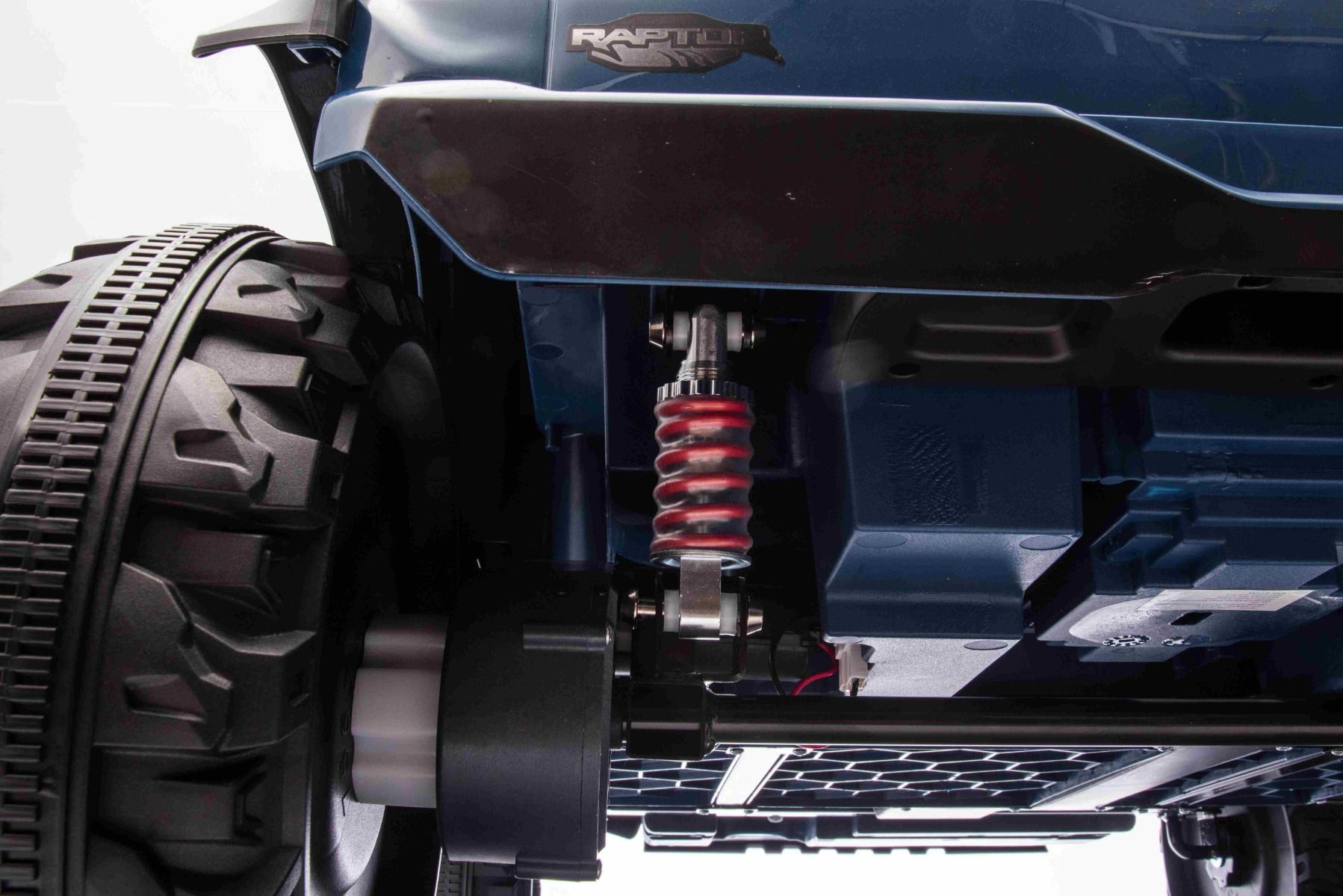 Voiture électrique pour enfants Ford Bronco XL avec propulsion arrière, sous licence (deux places), bleue, batterie au lithium, suspension haute, deux sièges, essieu arrière suspendu, télécommande 2,4 GHz, lecteur MP3 avec entrée USB, lumières LED