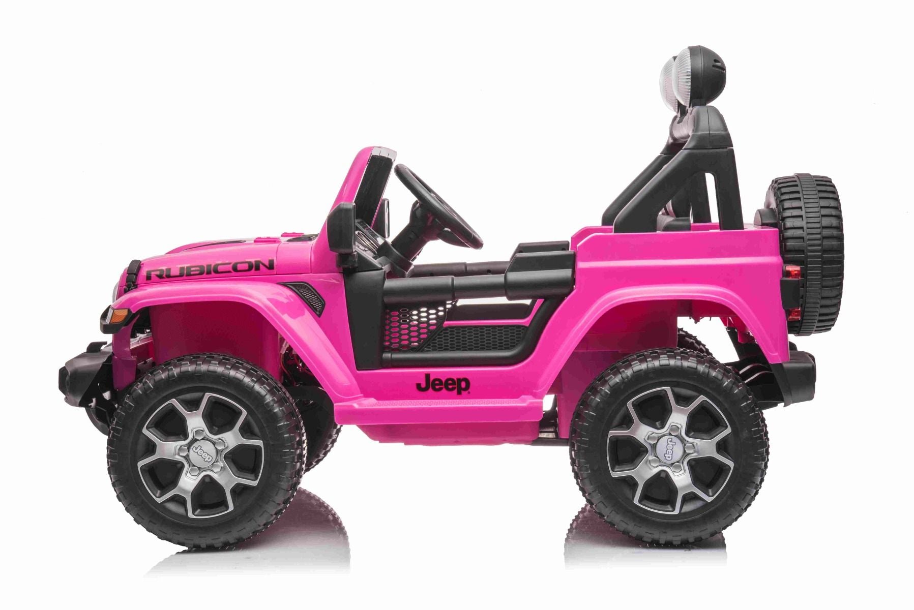 4x4 Voiture électrique pour enfants 12V JEEP Wrangler, Rose, Siège double en similicuir, Radio avec entrée Bluetooth et USB, Transmission 4x4, Batterie au lithium, Roues EVA, Essieux de suspension, Télécommande 2,4 GHz, Licence