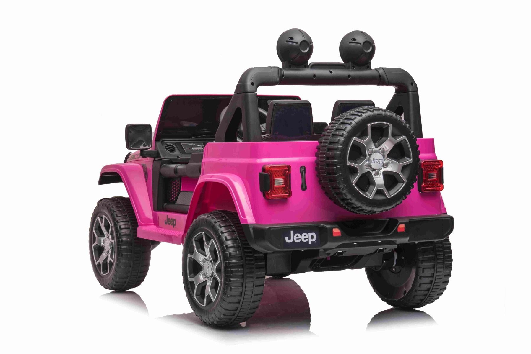 4x4 Voiture électrique pour enfants 12V JEEP Wrangler, Rose, Siège double en similicuir, Radio avec entrée Bluetooth et USB, Transmission 4x4, Batterie au lithium, Roues EVA, Essieux de suspension, Télécommande 2,4 GHz, Licence