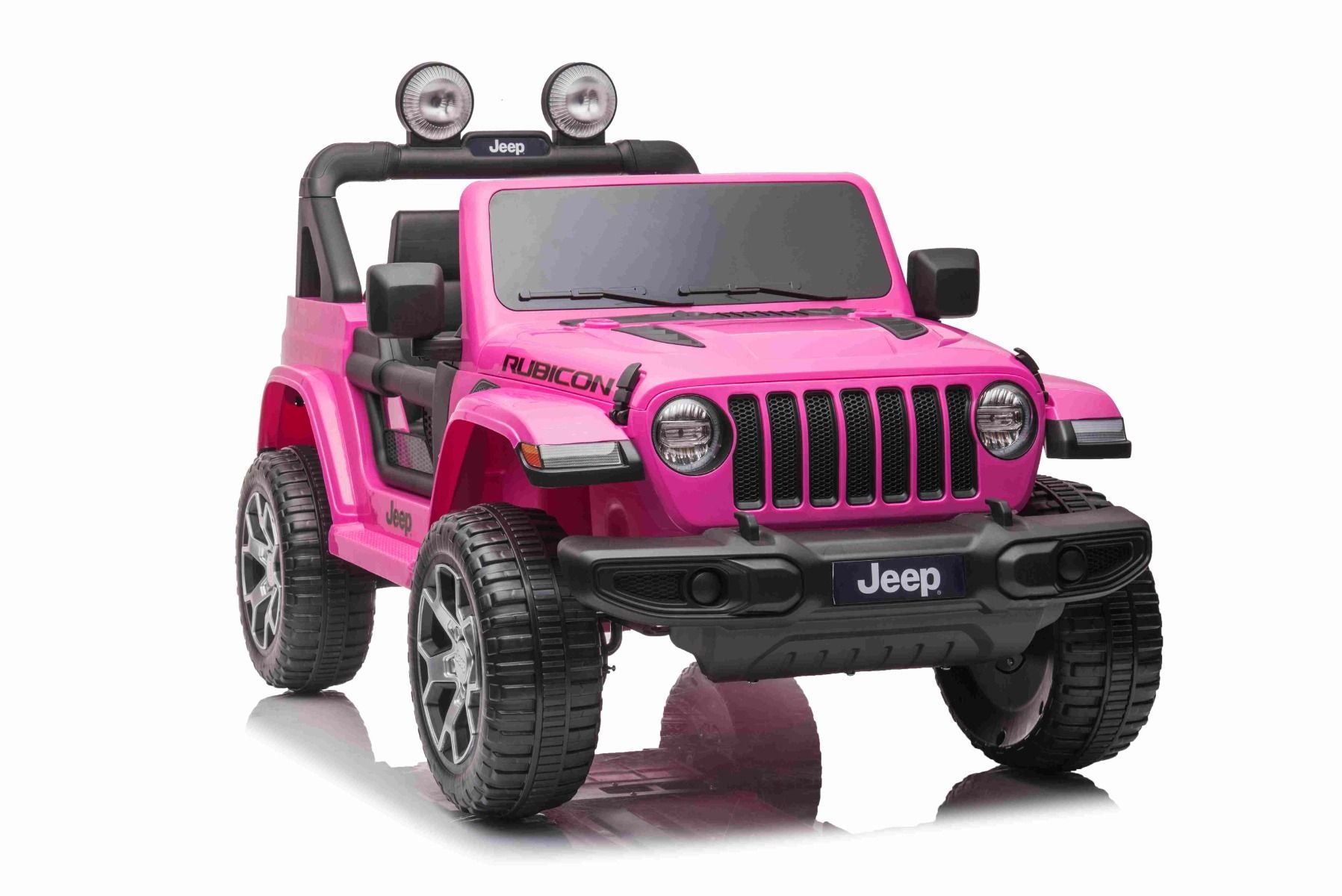4x4 Voiture électrique pour enfants 12V JEEP Wrangler, Rose, Siège double en similicuir, Radio avec entrée Bluetooth et USB, Transmission 4x4, Batterie au lithium, Roues EVA, Essieux de suspension, Télécommande 2,4 GHz, Licence