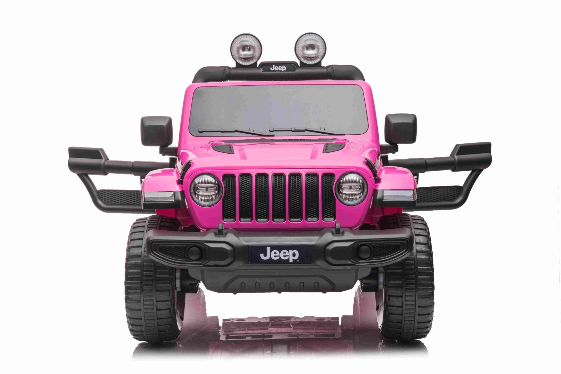 4x4 Voiture électrique pour enfants 12V JEEP Wrangler, Rose, Siège double en similicuir, Radio avec entrée Bluetooth et USB, Transmission 4x4, Batterie au lithium, Roues EVA, Essieux de suspension, Télécommande 2,4 GHz, Licence