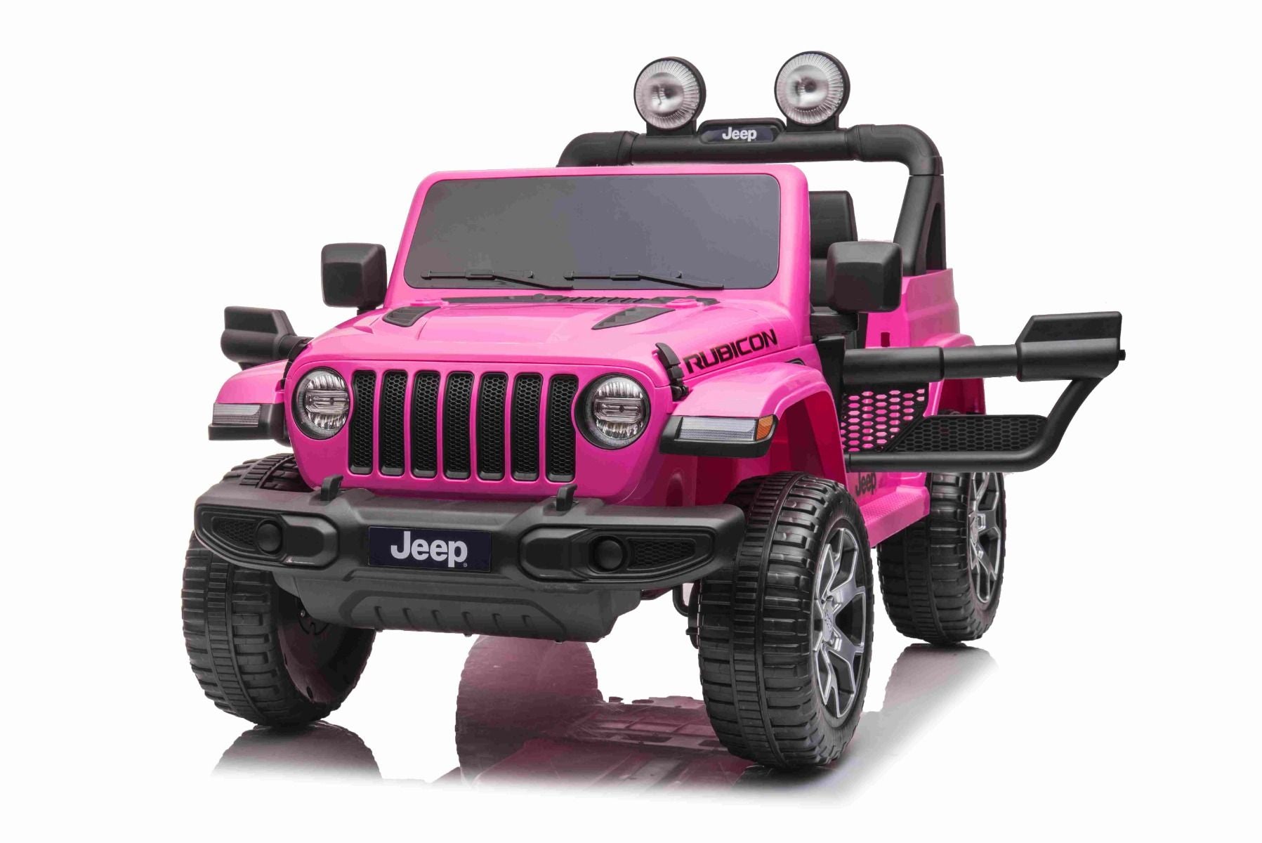 4x4 Voiture électrique pour enfants 12V JEEP Wrangler, Rose, Siège double en similicuir, Radio avec entrée Bluetooth et USB, Transmission 4x4, Batterie au lithium, Roues EVA, Essieux de suspension, Télécommande 2,4 GHz, Licence