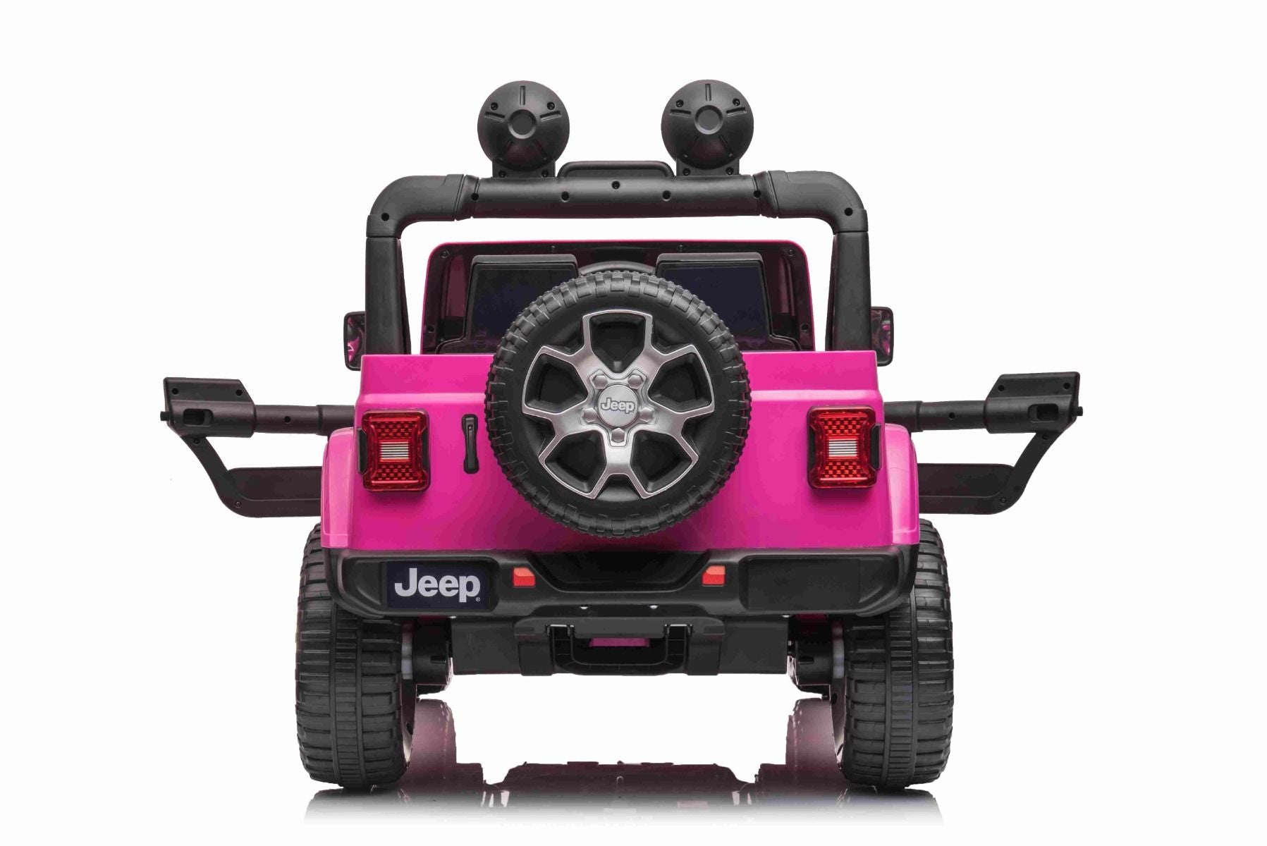 4x4 Voiture électrique pour enfants 12V JEEP Wrangler, Rose, Siège double en similicuir, Radio avec entrée Bluetooth et USB, Transmission 4x4, Batterie au lithium, Roues EVA, Essieux de suspension, Télécommande 2,4 GHz, Licence