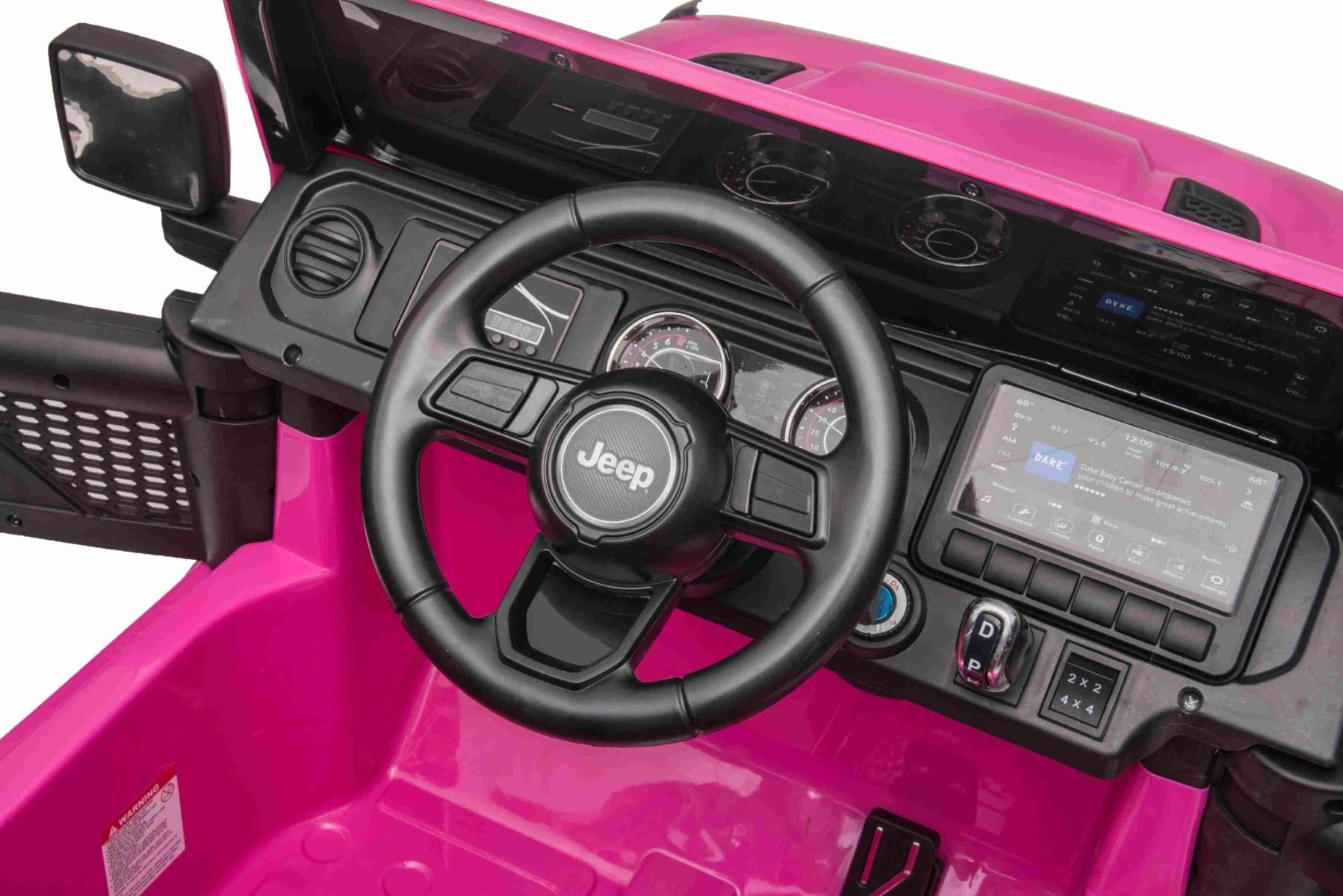 4x4 Voiture électrique pour enfants 12V JEEP Wrangler, Rose, Siège double en similicuir, Radio avec entrée Bluetooth et USB, Transmission 4x4, Batterie au lithium, Roues EVA, Essieux de suspension, Télécommande 2,4 GHz, Licence