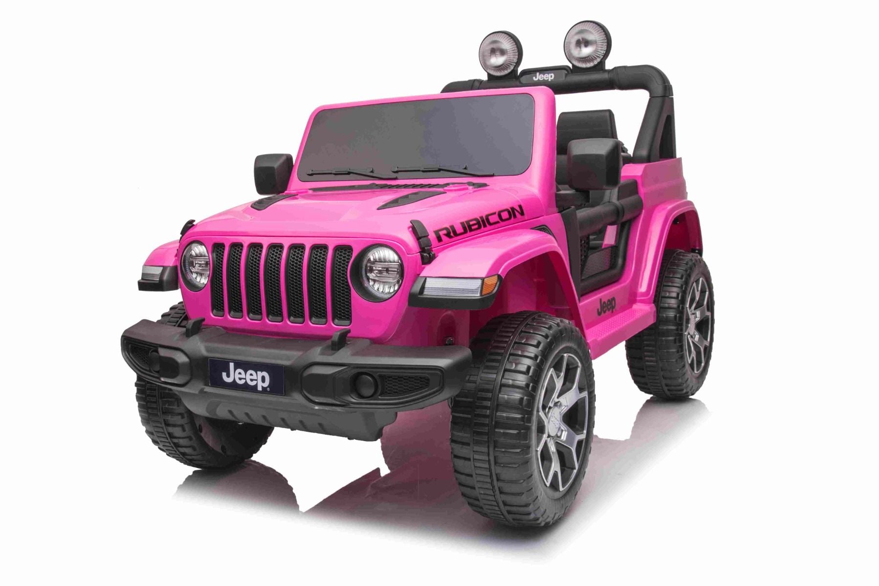 4x4 Voiture électrique pour enfants 12V JEEP Wrangler, Rose, Siège double en similicuir, Radio avec entrée Bluetooth et USB, Transmission 4x4, Batterie au lithium, Roues EVA, Essieux de suspension, Télécommande 2,4 GHz, Licence