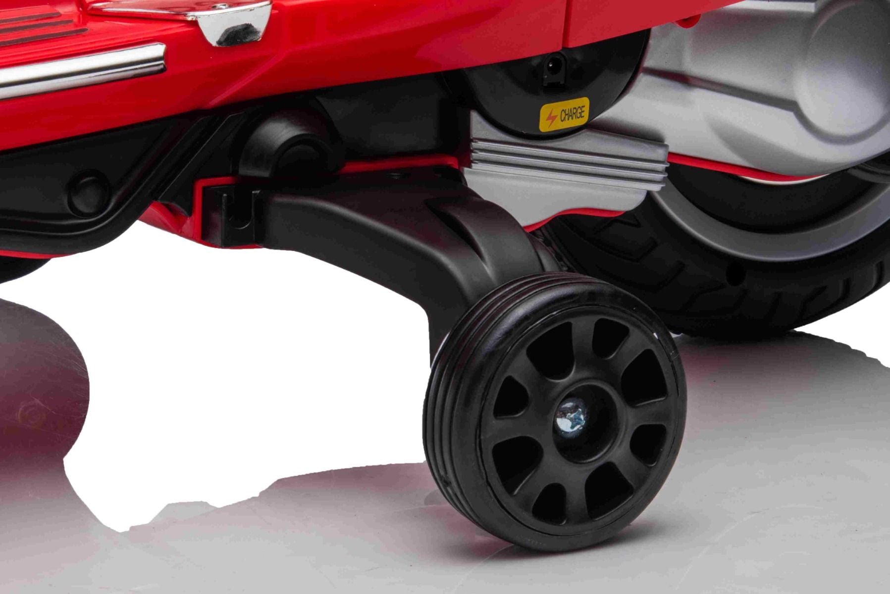 Scooter électrique porteur Vespa 946 avec marche arrière, rouge, Autorisé, roues auxiliaires, Batterie au lithium, 2x Moteurs 30W, Siège en cuir, Lecteur MP3 avec entrée USB