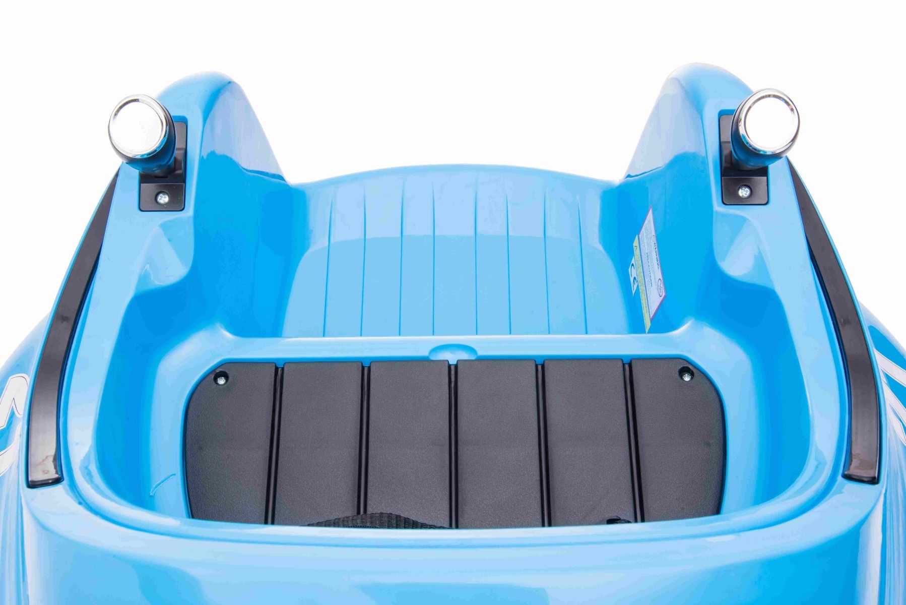 Porteur électrique RIRIDRIVE 12V bleu, adapté pour une utilisation intérieure et extérieure, Télécommande 2,4 Ghz, Eclairage LED, Commande par joystick, Moteur 2 X 15W