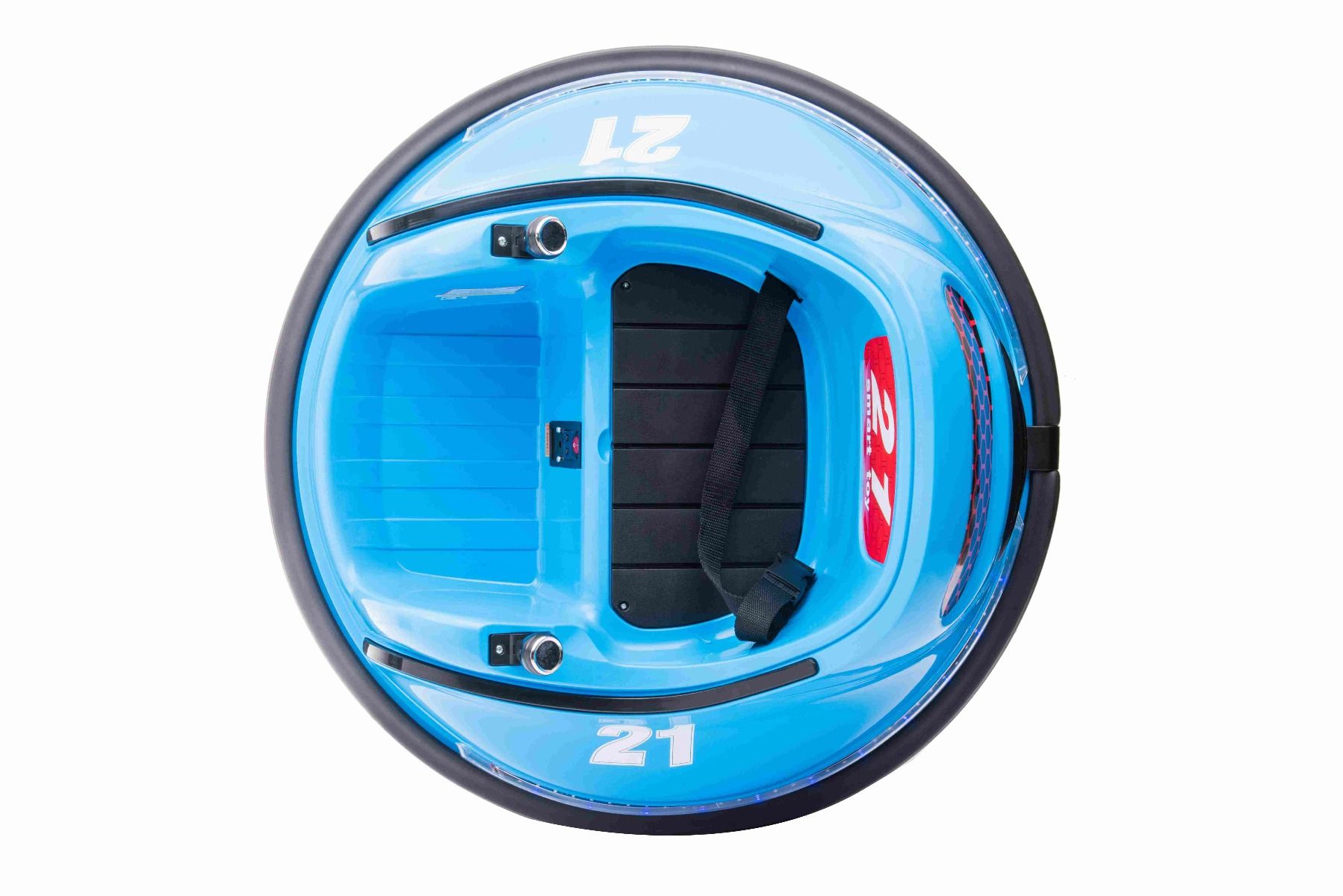 Porteur électrique RIRIDRIVE 12V bleu, adapté pour une utilisation intérieure et extérieure, Télécommande 2,4 Ghz, Eclairage LED, Commande par joystick, Moteur 2 X 15W