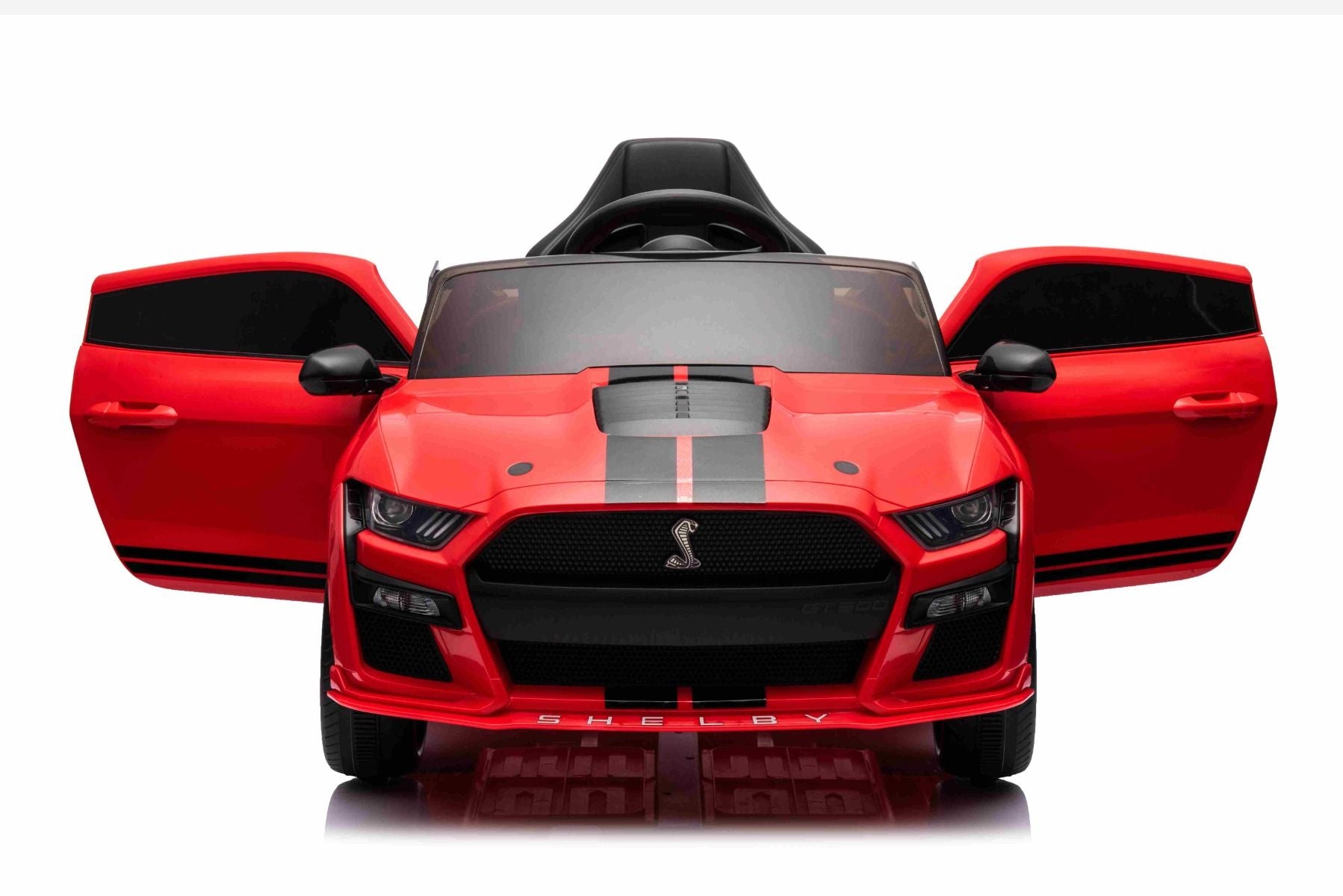 Voiture électrique à conducteur porté Ford Shelby Mustang GT 500 Cobra, Rouge, Télécommande 2,4 GHz, Entrée USB, Lumières LED, Moteur 2 x 30W, Licence ORIGINALE