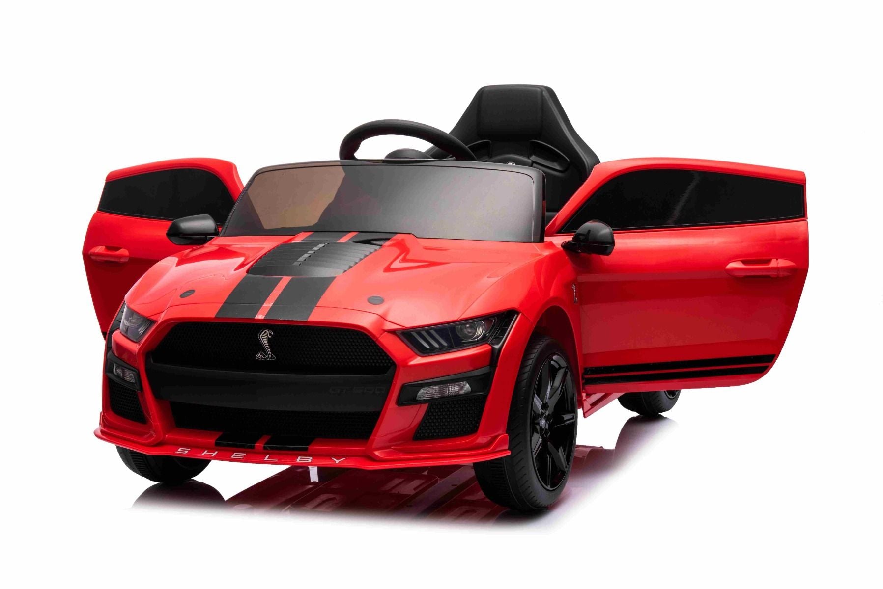Voiture électrique à conducteur porté Ford Shelby Mustang GT 500 Cobra, Rouge, Télécommande 2,4 GHz, Entrée USB, Lumières LED, Moteur 2 x 30W, Licence ORIGINALE