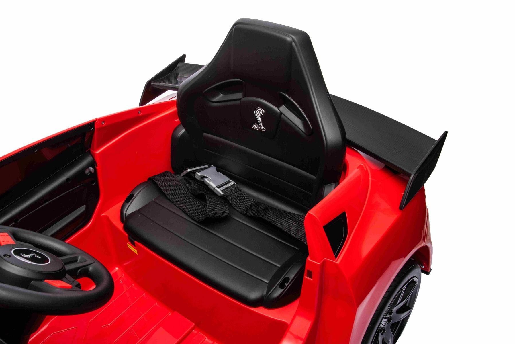 Voiture électrique à conducteur porté Ford Shelby Mustang GT 500 Cobra, Rouge, Télécommande 2,4 GHz, Entrée USB, Lumières LED, Moteur 2 x 30W, Licence ORIGINALE