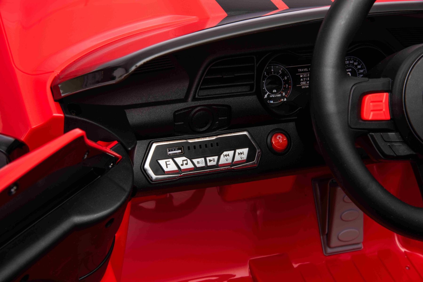 Voiture électrique à conducteur porté Ford Shelby Mustang GT 500 Cobra, Rouge, Télécommande 2,4 GHz, Entrée USB, Lumières LED, Moteur 2 x 30W, Licence ORIGINALE