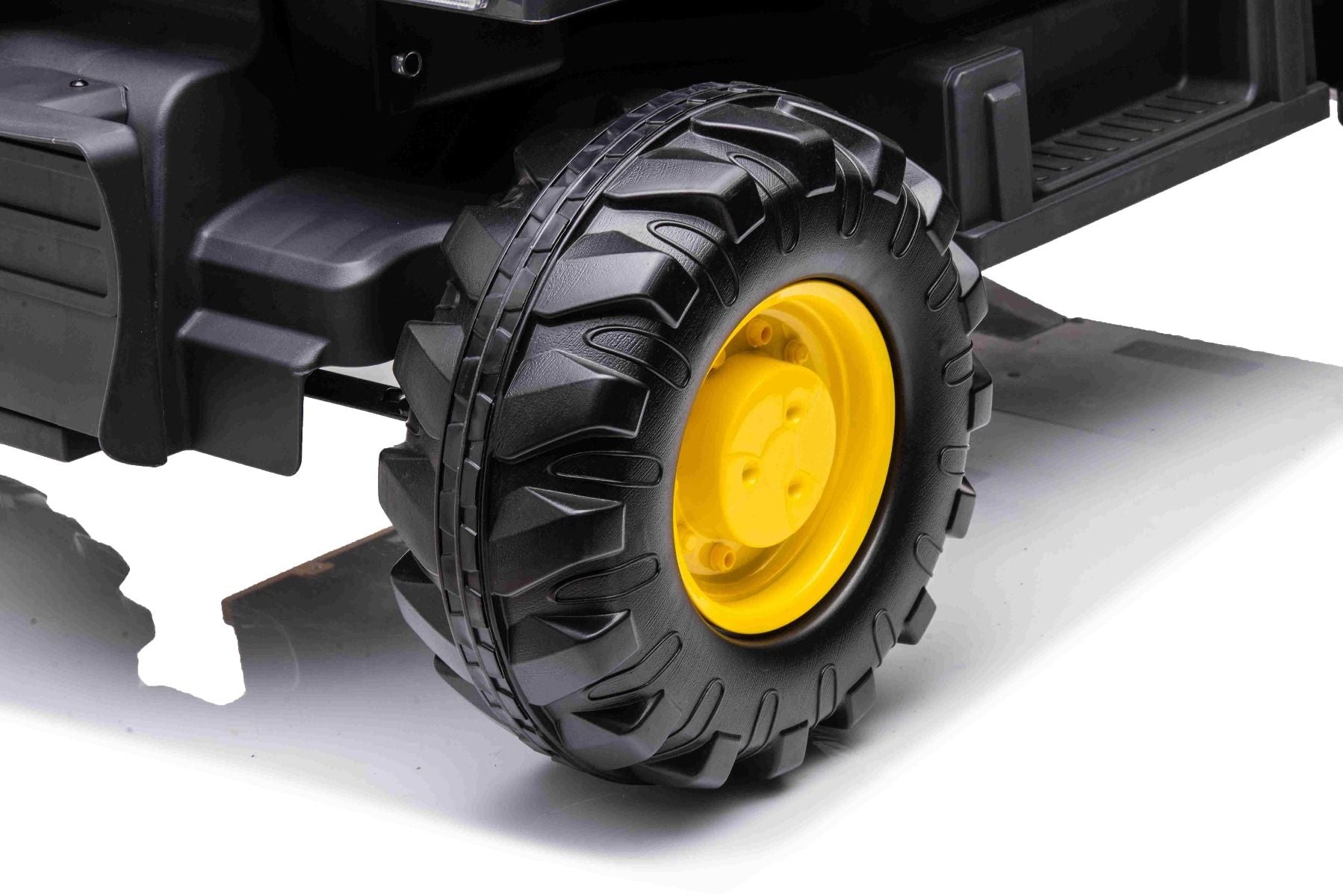 Voiture électrique enfants 12V Volvo Excavator, jaune, moteur 2 x 35W, roues EVA, batterie 12V/14Ah, sous licence