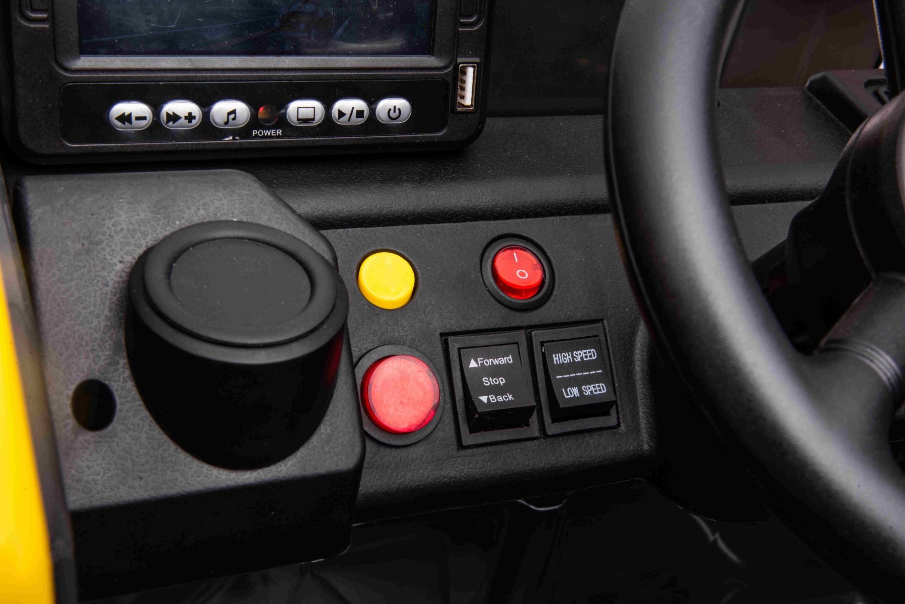 Voiture électrique enfants 12V Volvo Excavator, jaune, moteur 2 x 35W, roues EVA, batterie 12V/14Ah, sous licence