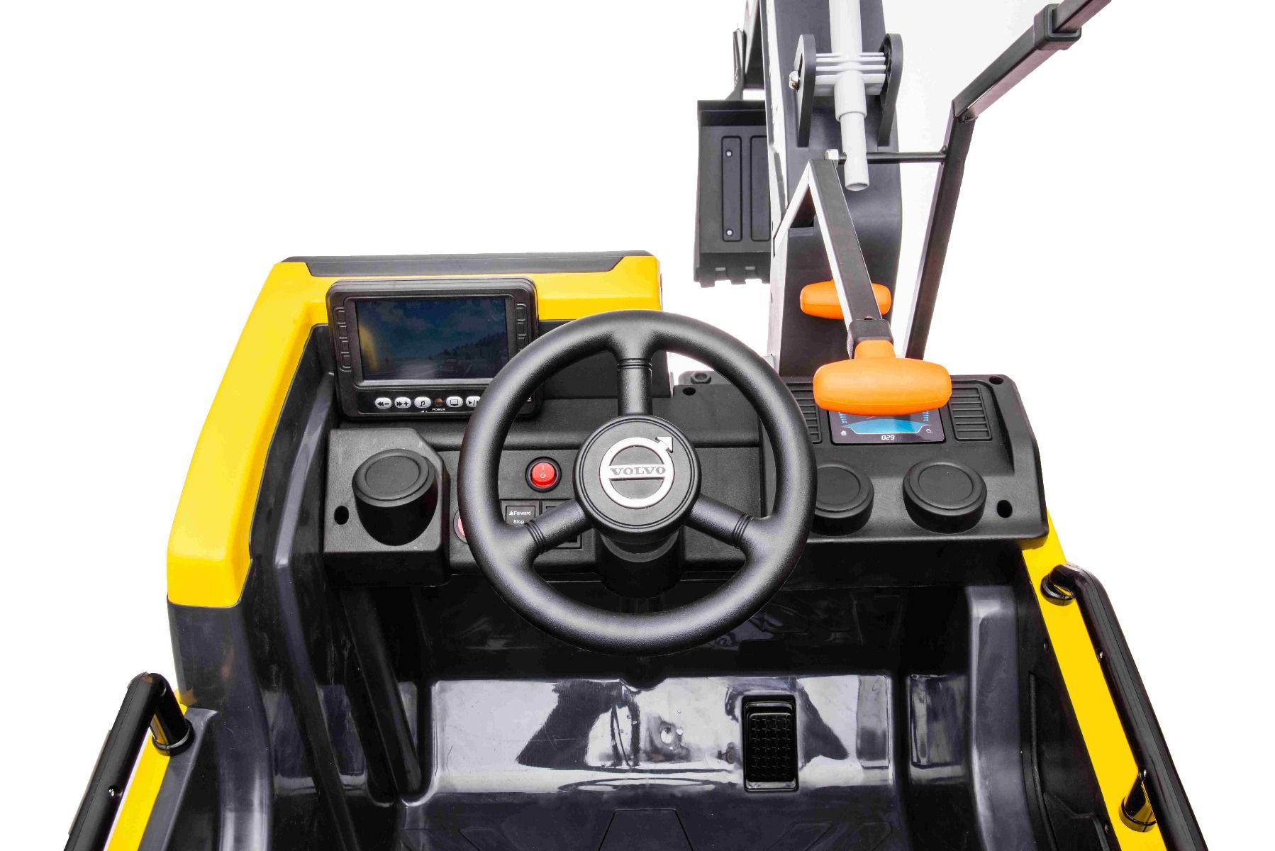 Voiture électrique enfants 12V Volvo Excavator, jaune, moteur 2 x 35W, roues EVA, batterie 12V/14Ah, sous licence