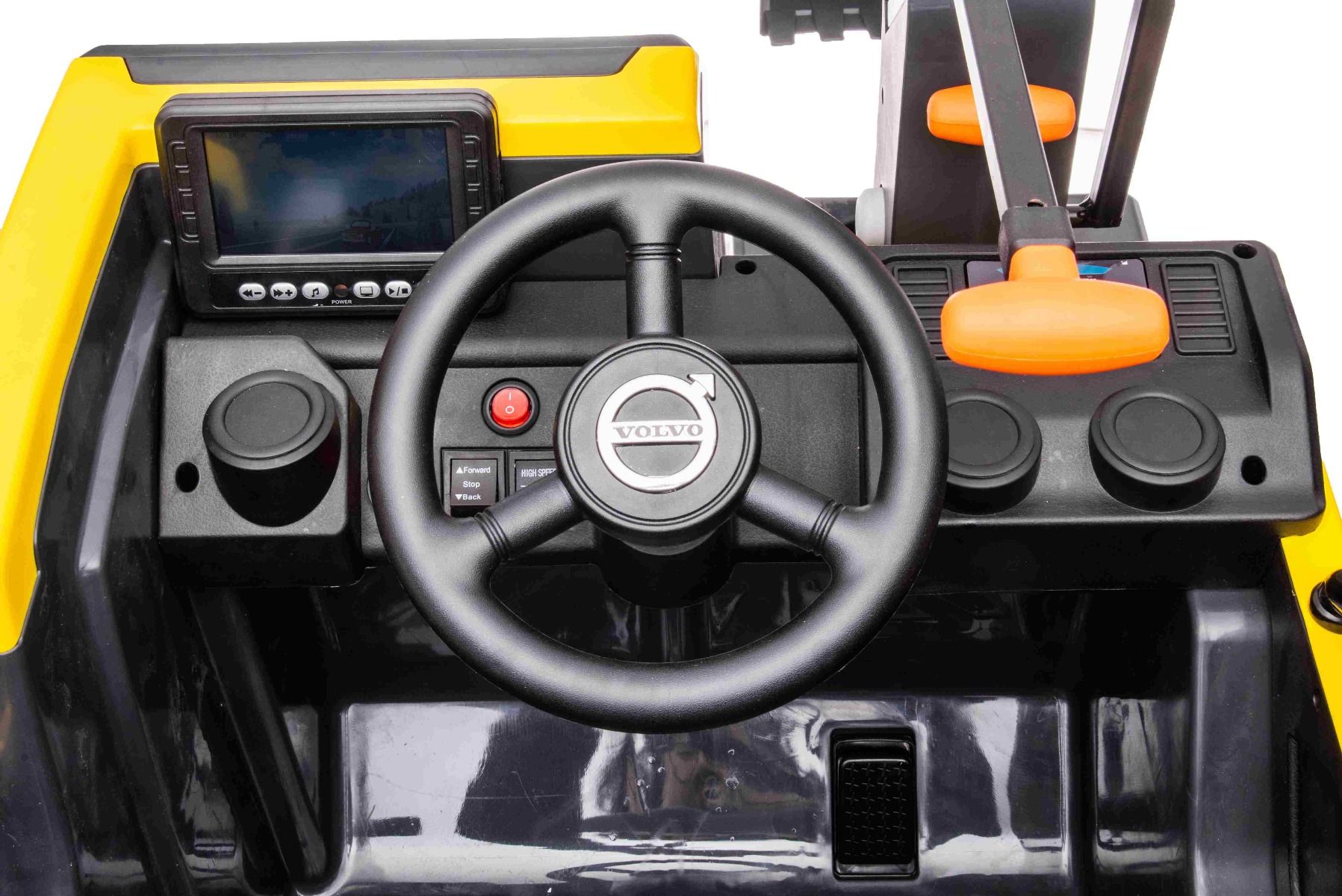 Voiture électrique enfants 12V Volvo Excavator, jaune, moteur 2 x 35W, roues EVA, batterie 12V/14Ah, sous licence