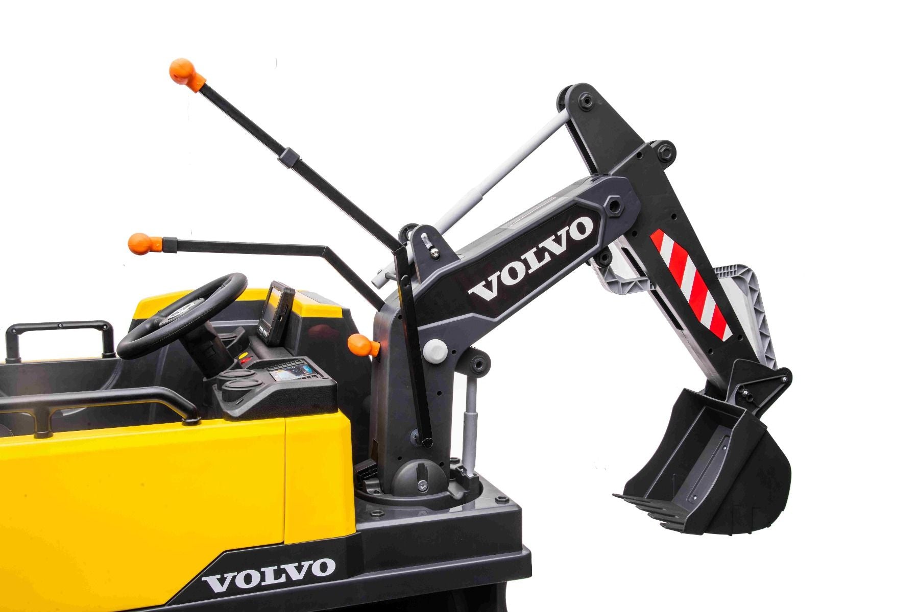 Voiture électrique enfants 12V Volvo Excavator, jaune, moteur 2 x 35W, roues EVA, batterie 12V/14Ah, sous licence