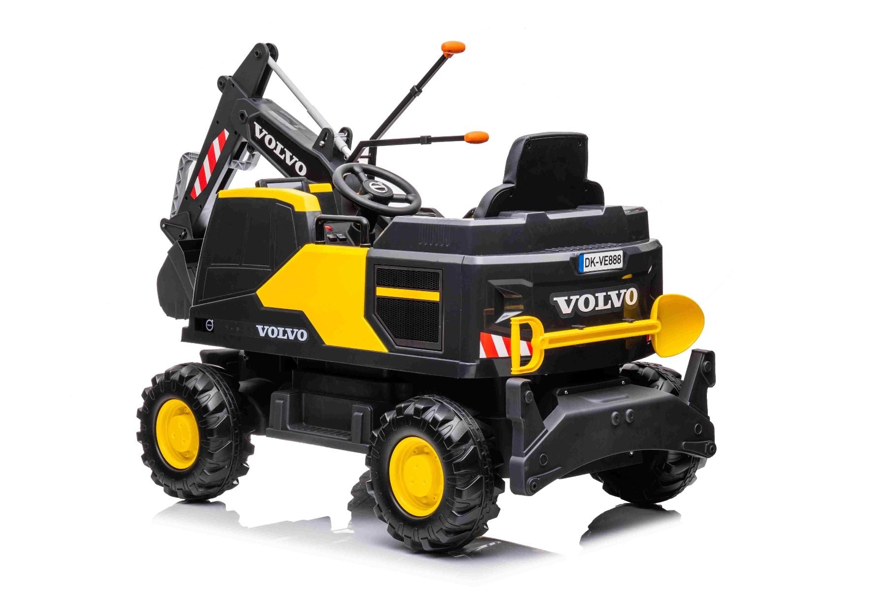 Voiture électrique enfants 12V Volvo Excavator, jaune, moteur 2 x 35W, roues EVA, batterie 12V/14Ah, sous licence