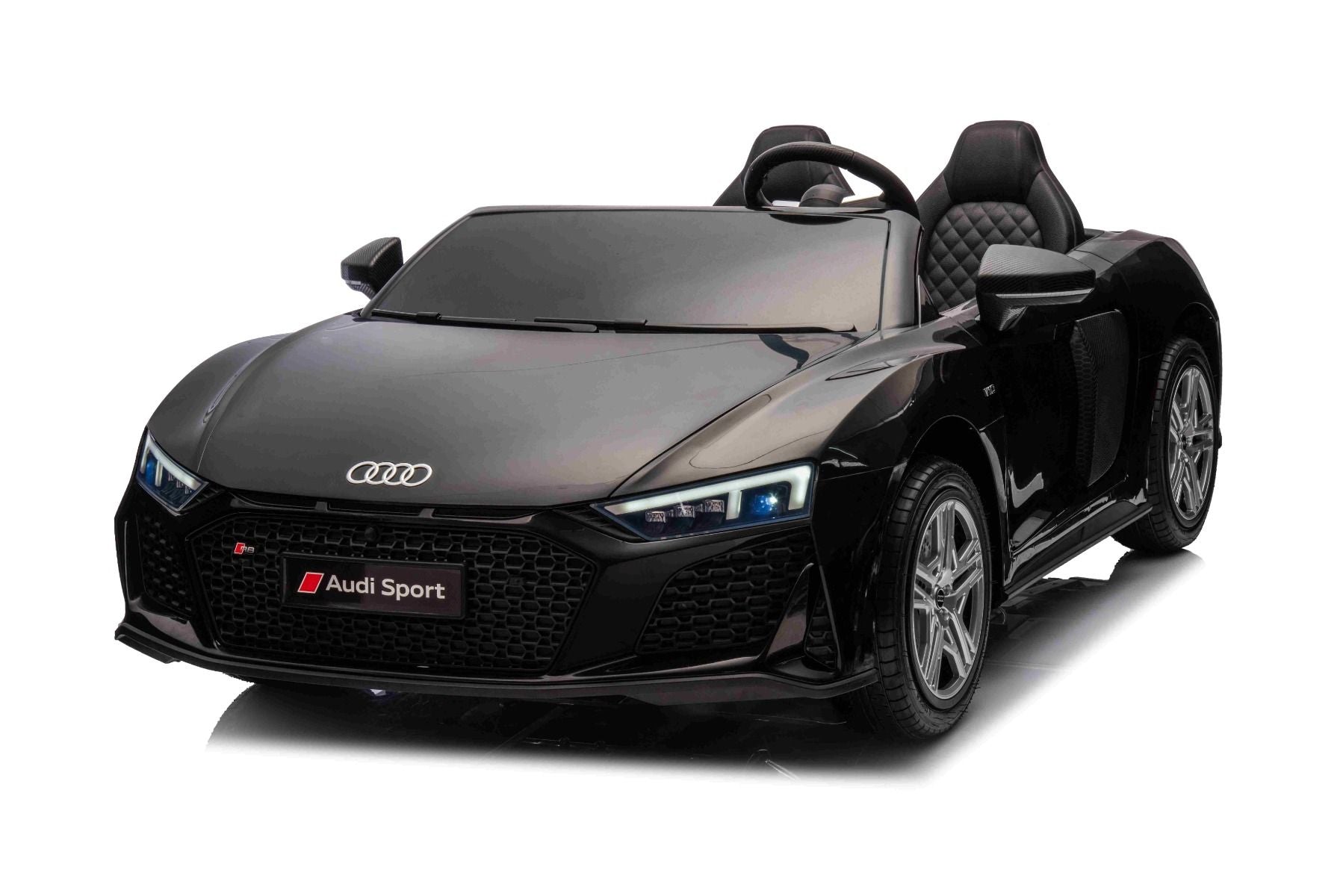 Voiture électrique enfants 24V 2 places Audi R8 SPYDER, noir, Lecteur MP3 avec USB/AUX et Bluetooth, Batterie 24V/14Ah, Moteurs 2 x 200W, Roues EVA avec suspension arrière, Sièges réglables en cuir, Télécommande, Licence