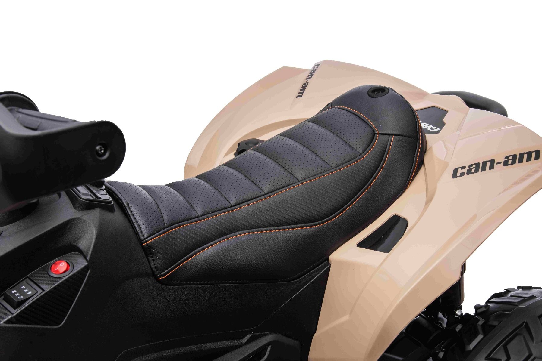 Quad electric enfants 12V, Can-am Renegade, kaki, voiture electrique enfants 12V, lumières LED, batterie 12V, moteurs 2 x 35W, roues souples en EVA, lecteur MP3 avec entrée USB/AUX, sous licence