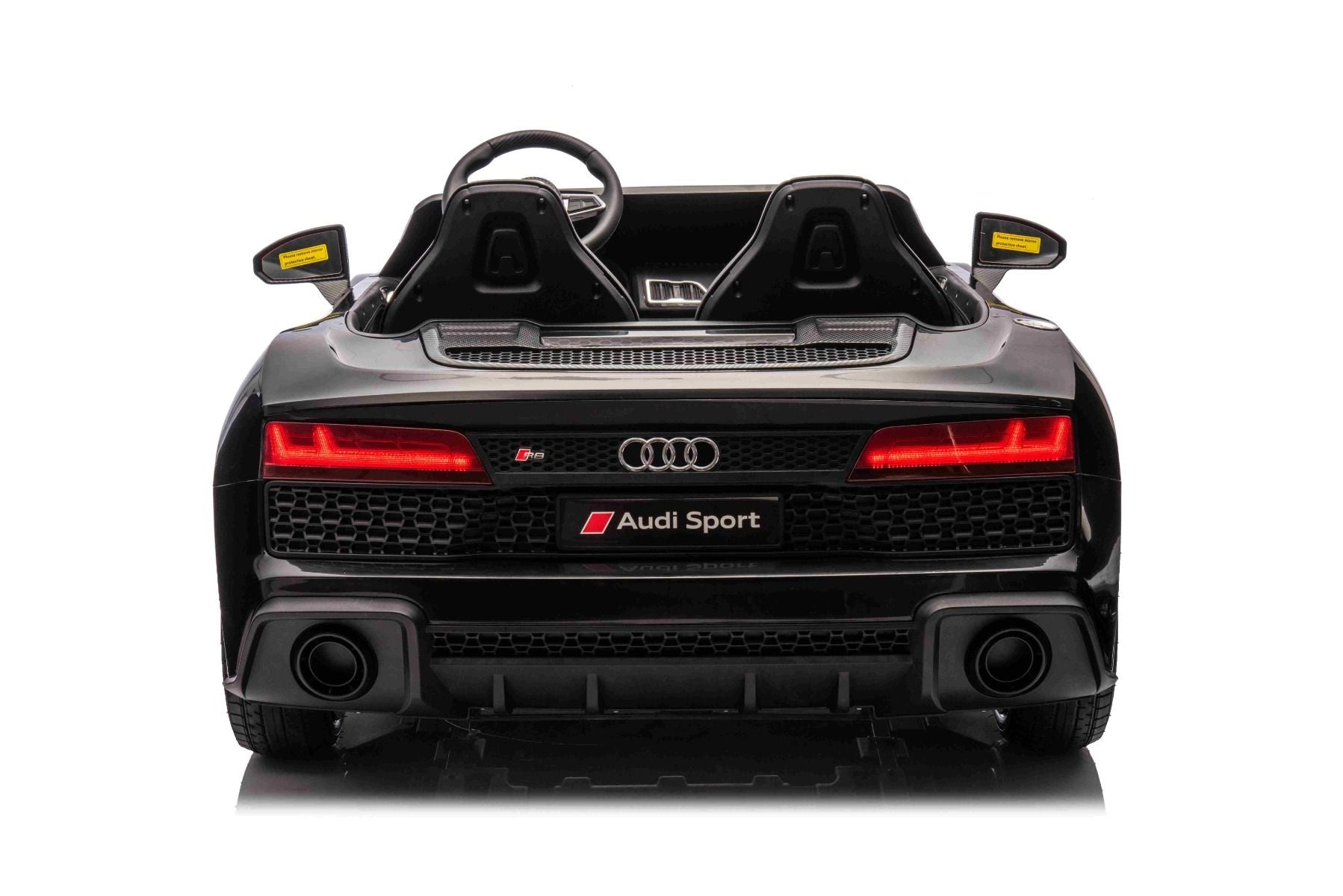 Voiture électrique enfants 24V 2 places Audi R8 SPYDER, noir, Lecteur MP3 avec USB/AUX et Bluetooth, Batterie 24V/14Ah, Moteurs 2 x 200W, Roues EVA avec suspension arrière, Sièges réglables en cuir, Télécommande, Licence
