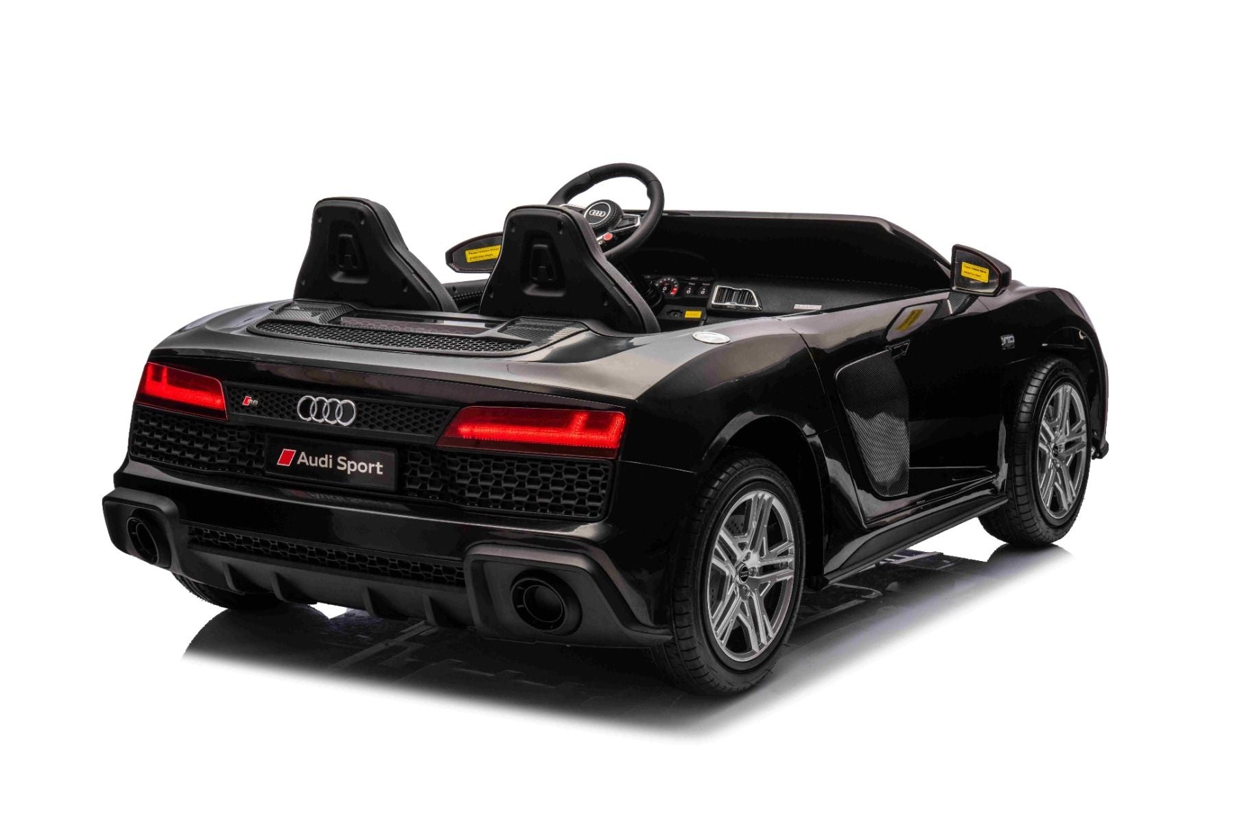 Voiture électrique enfants 24V 2 places Audi R8 SPYDER, noir, Lecteur MP3 avec USB/AUX et Bluetooth, Batterie 24V/14Ah, Moteurs 2 x 200W, Roues EVA avec suspension arrière, Sièges réglables en cuir, Télécommande, Licence