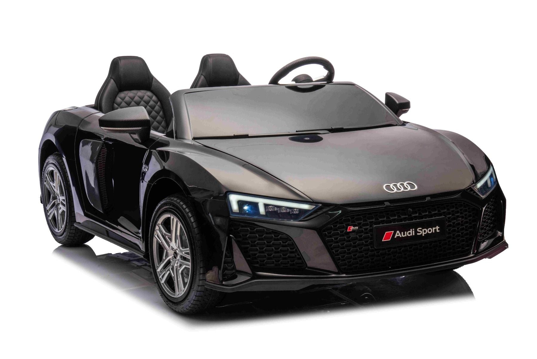 Voiture électrique enfants 24V 2 places Audi R8 SPYDER, noir, Lecteur MP3 avec USB/AUX et Bluetooth, Batterie 24V/14Ah, Moteurs 2 x 200W, Roues EVA avec suspension arrière, Sièges réglables en cuir, Télécommande, Licence