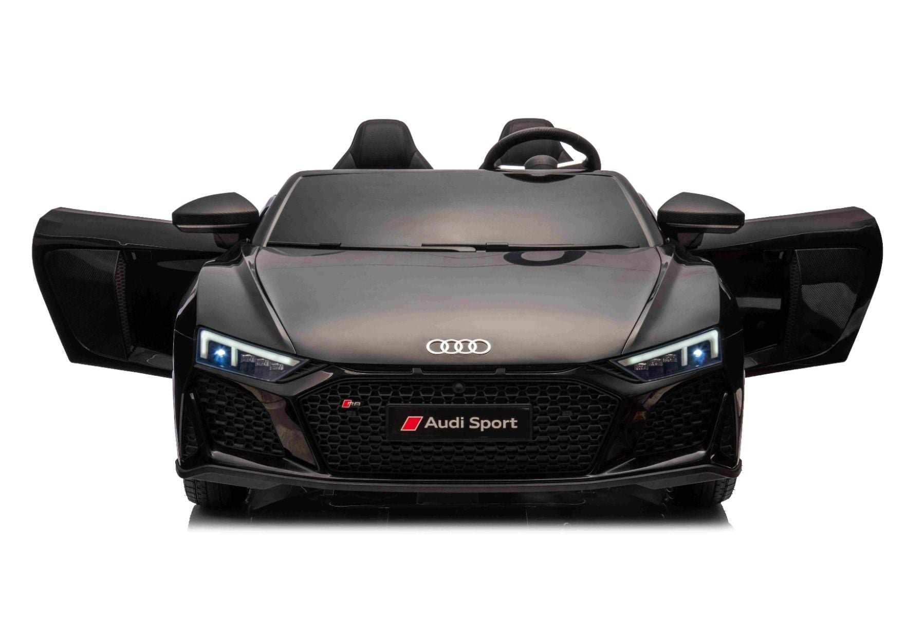 Voiture électrique enfants 24V 2 places Audi R8 SPYDER, noir, Lecteur MP3 avec USB/AUX et Bluetooth, Batterie 24V/14Ah, Moteurs 2 x 200W, Roues EVA avec suspension arrière, Sièges réglables en cuir, Télécommande, Licence