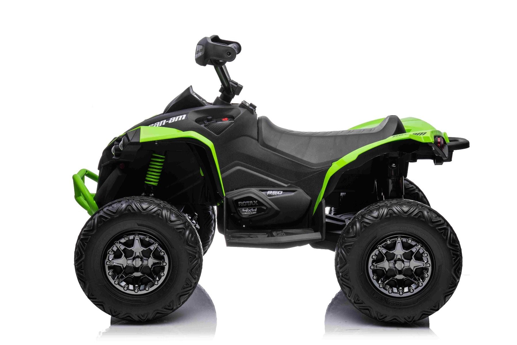 Quad electric enfants 12V, Can-am Renegade, vert, voiture electrique enfants 12V, lumières LED, batterie 12V, moteurs 2 x 35W, roues souples en EVA, lecteur MP3 avec entrée USB/AUX, sous licence
