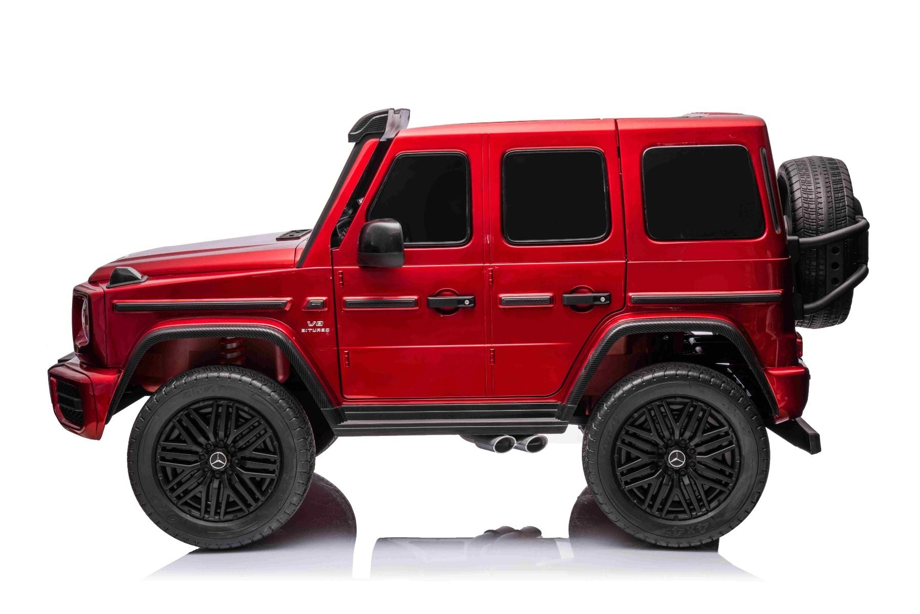 Voiture électrique à conducteur porté Mercedes-Benz G63 AMG 4x4² Biplace 24V, Peinte en rouge, Lecteur MP4 avec entrée USB/AUX, Lecteur 4x4, Batterie 24V/7Ah, 4 moteurs 200W, Roues EVA avec suspension, Sièges en similicuir, Télécommande , Licence