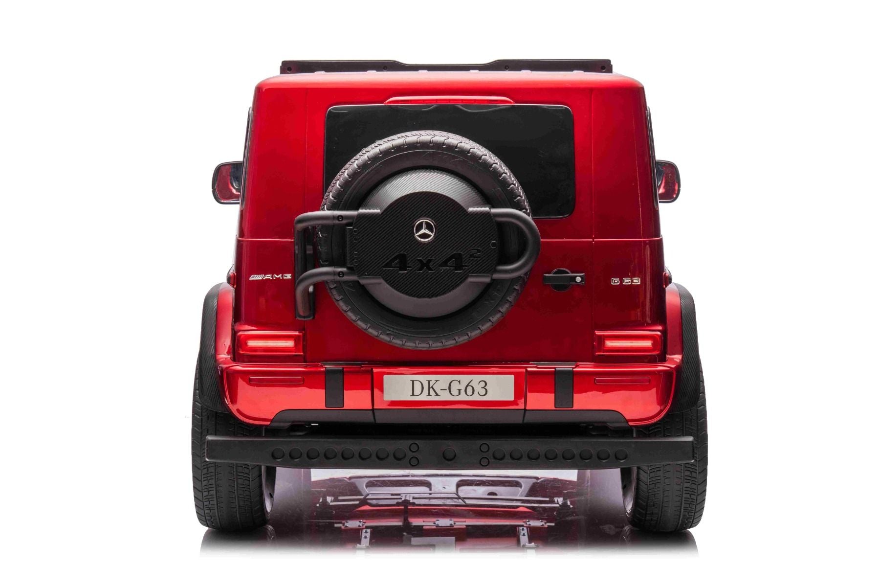 Voiture électrique à conducteur porté Mercedes-Benz G63 AMG 4x4² Biplace 24V, Peinte en rouge, Lecteur MP4 avec entrée USB/AUX, Lecteur 4x4, Batterie 24V/7Ah, 4 moteurs 200W, Roues EVA avec suspension, Sièges en similicuir, Télécommande , Licence