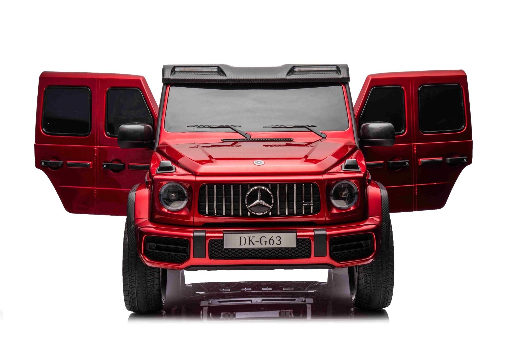 Voiture électrique à conducteur porté Mercedes-Benz G63 AMG 4x4² Biplace 24V, Peinte en rouge, Lecteur MP4 avec entrée USB/AUX, Lecteur 4x4, Batterie 24V/7Ah, 4 moteurs 200W, Roues EVA avec suspension, Sièges en similicuir, Télécommande , Licence