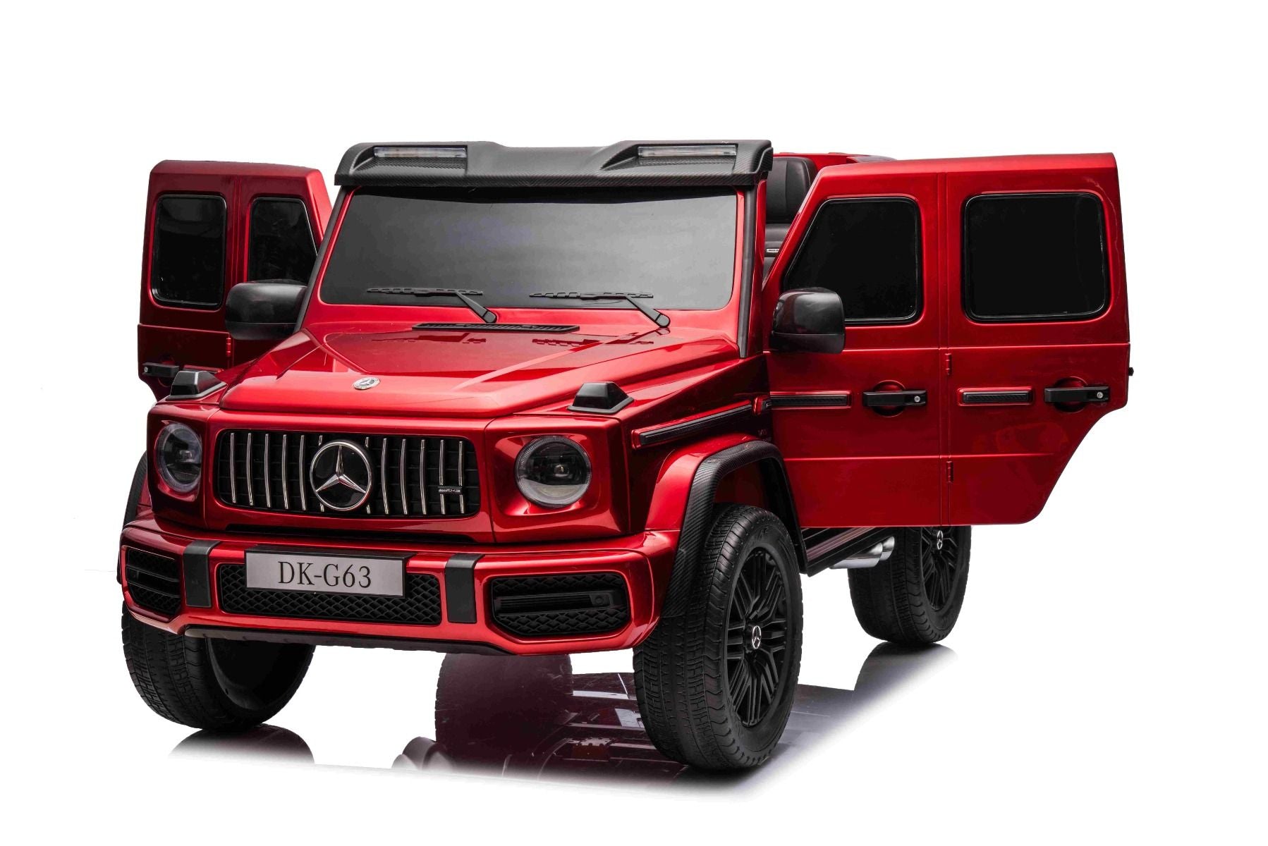 Voiture électrique à conducteur porté Mercedes-Benz G63 AMG 4x4² Biplace 24V, Peinte en rouge, Lecteur MP4 avec entrée USB/AUX, Lecteur 4x4, Batterie 24V/7Ah, 4 moteurs 200W, Roues EVA avec suspension, Sièges en similicuir, Télécommande , Licence