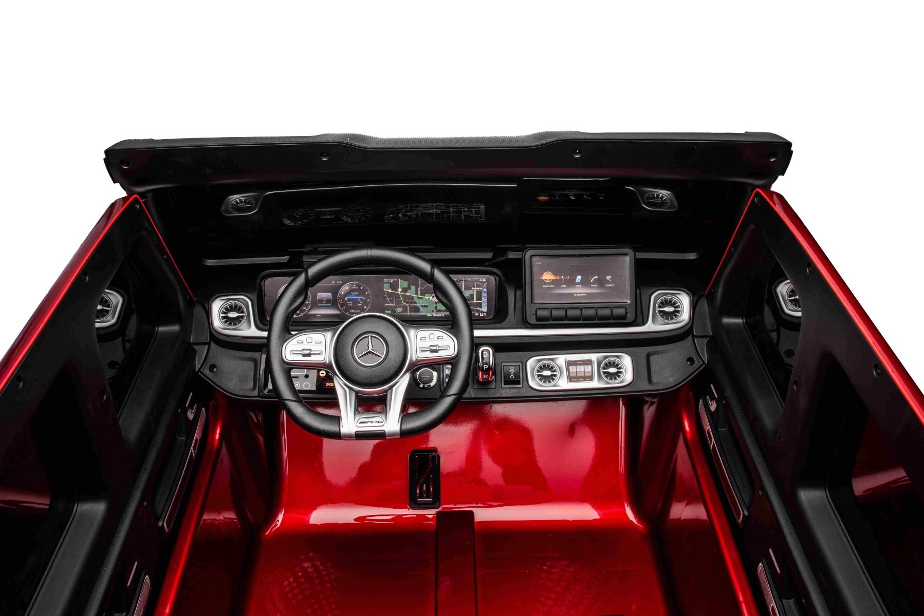 Voiture électrique à conducteur porté Mercedes-Benz G63 AMG 4x4² Biplace 24V, Peinte en rouge, Lecteur MP4 avec entrée USB/AUX, Lecteur 4x4, Batterie 24V/7Ah, 4 moteurs 200W, Roues EVA avec suspension, Sièges en similicuir, Télécommande , Licence